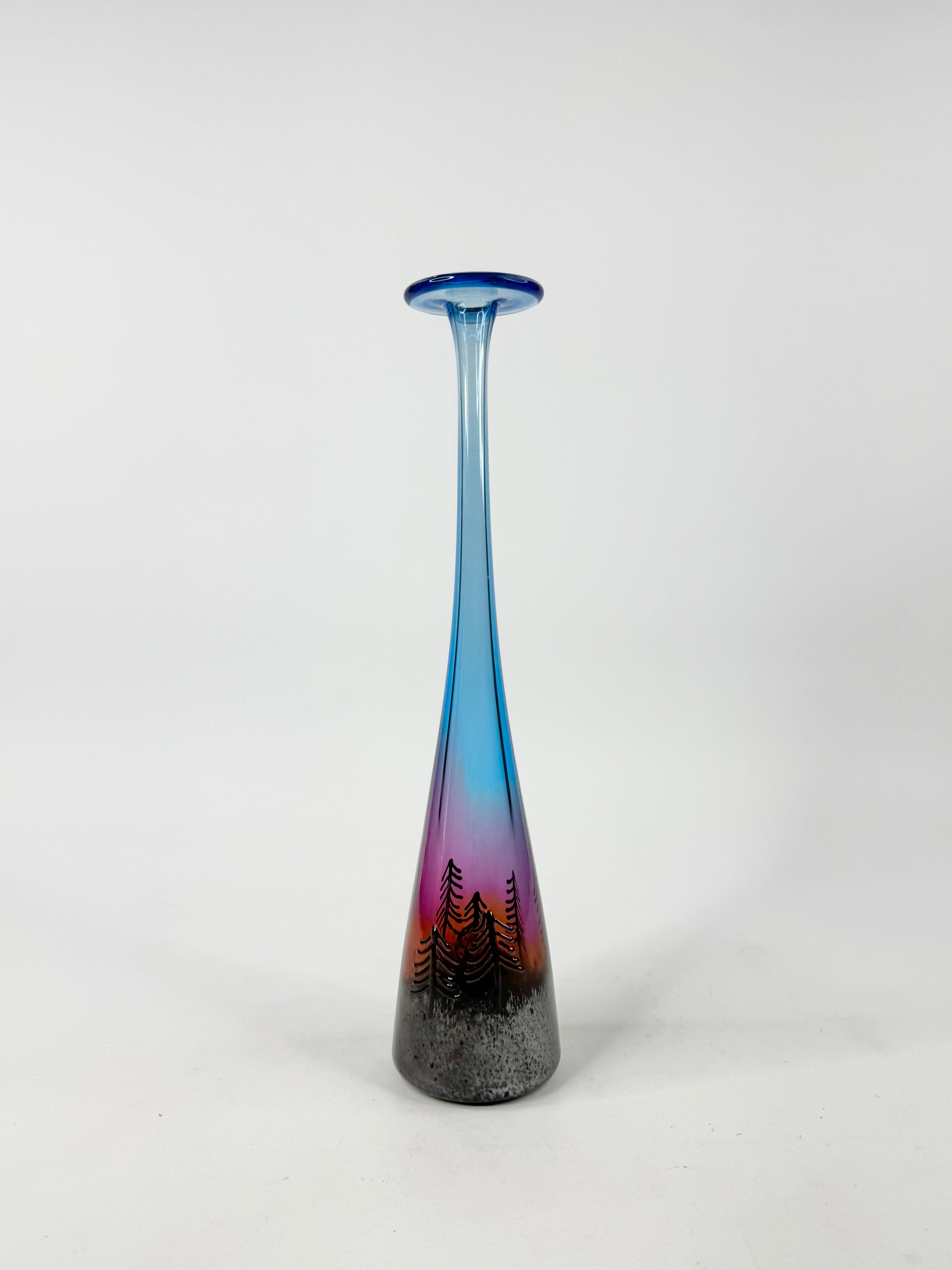 Vintage 90s Gordon Studio Blue & Purple Handblown Glass Vase