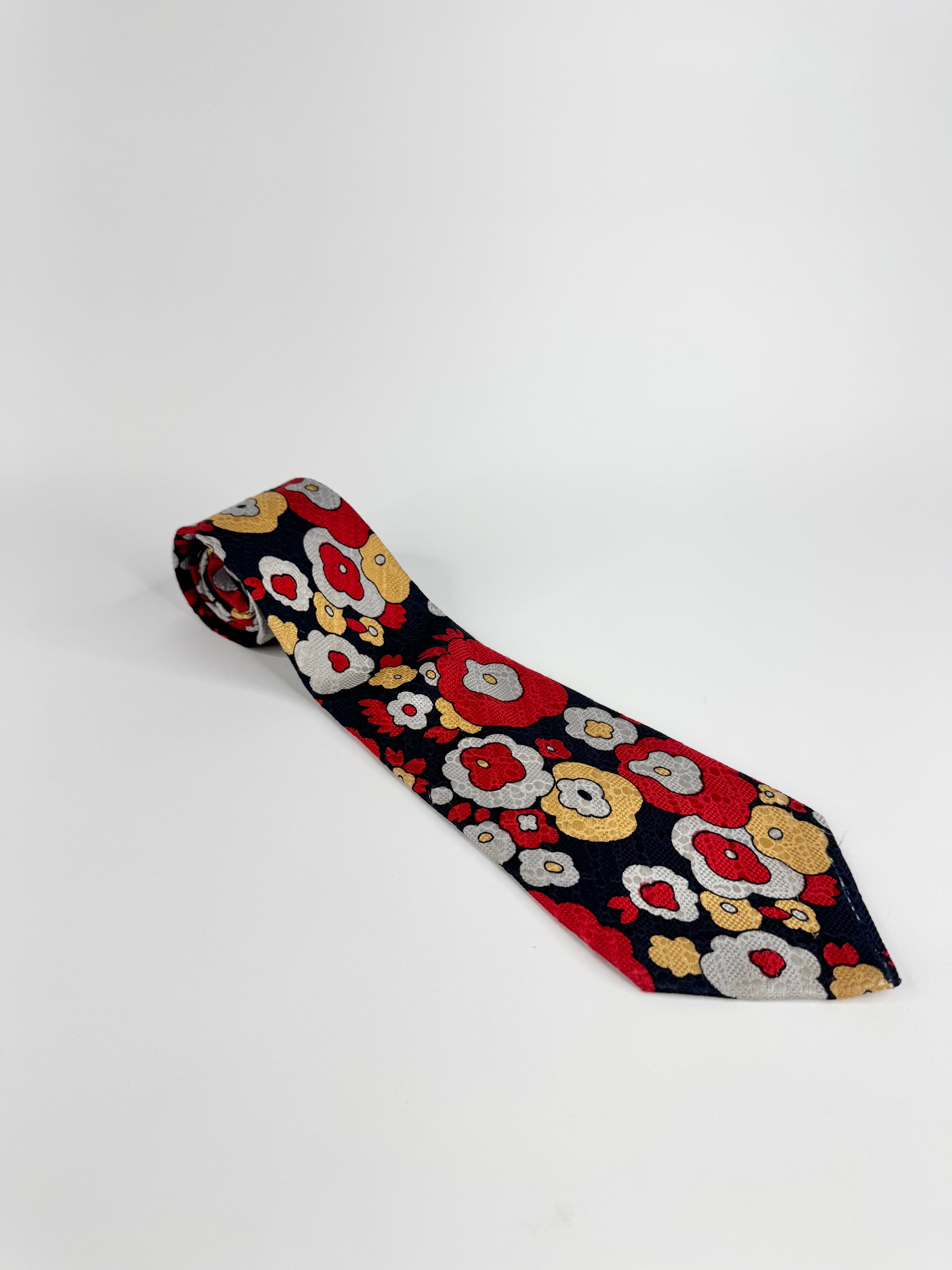 Vintage Yves Saint Laurent Retro Floral Patterned Silk Tie