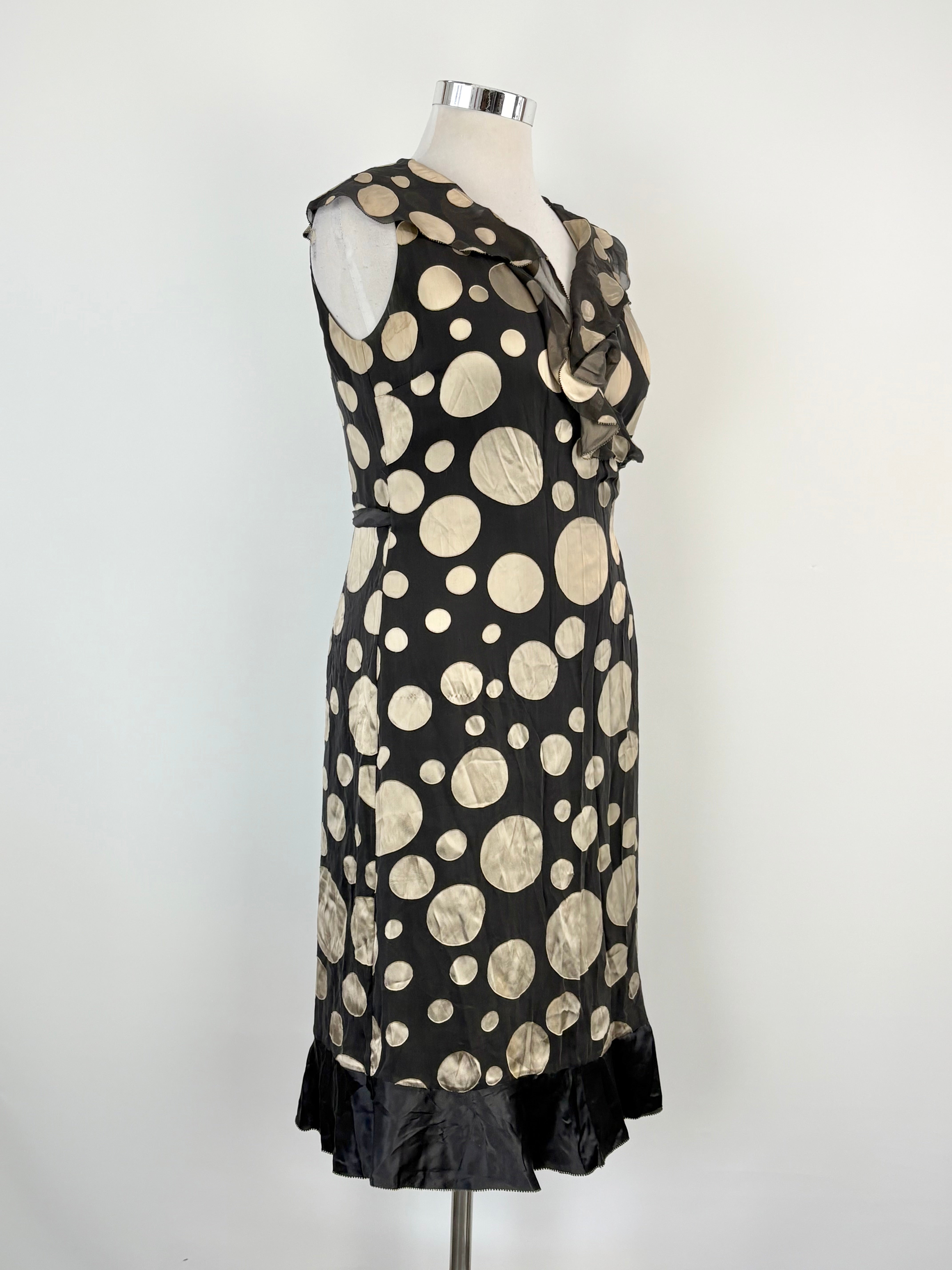 Hobbs Black & Gold Circles Sheer Wrap Dress - AU12