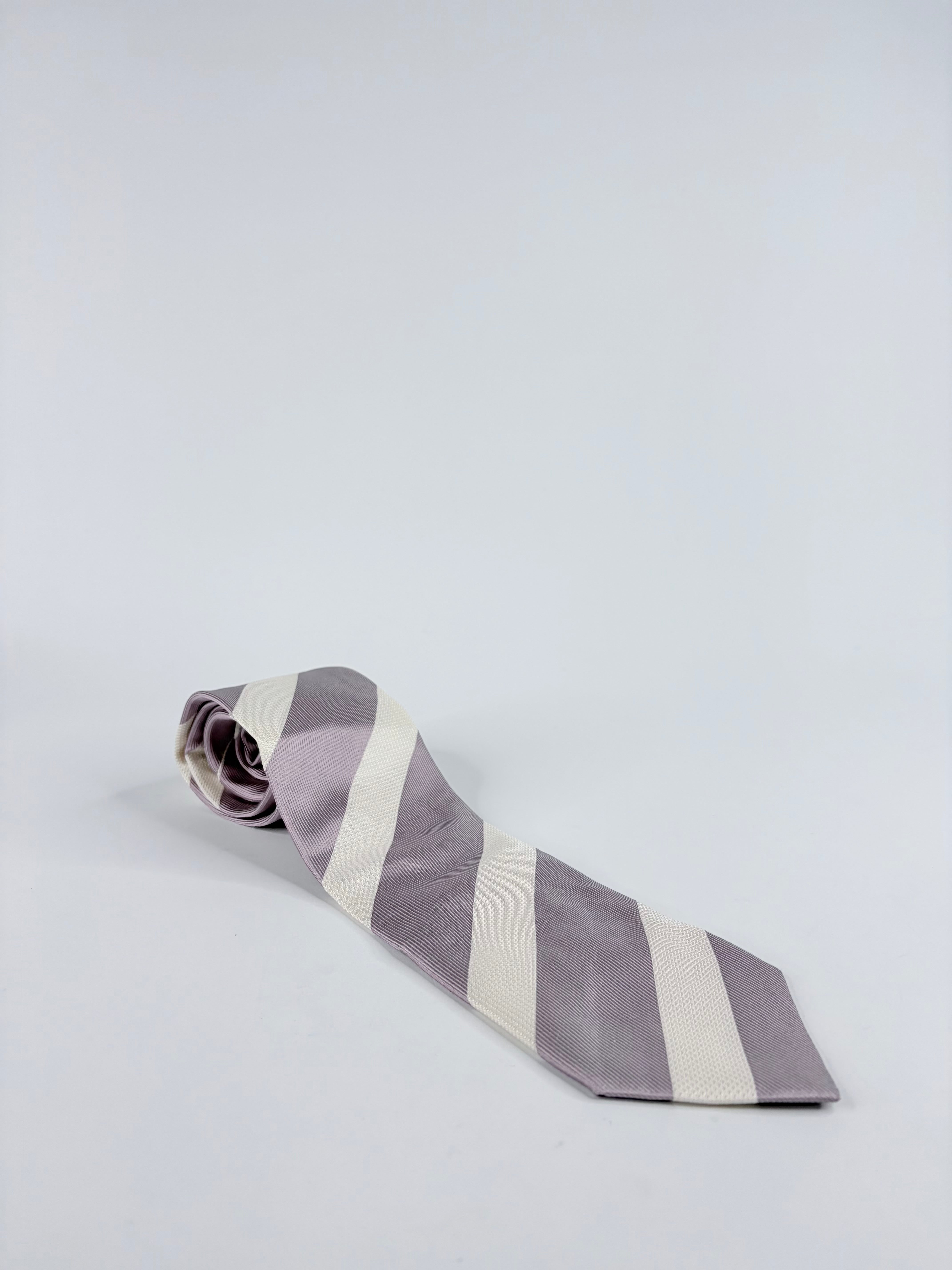 Giorgio Armani Mauve & Ivory Striped Silk Tie