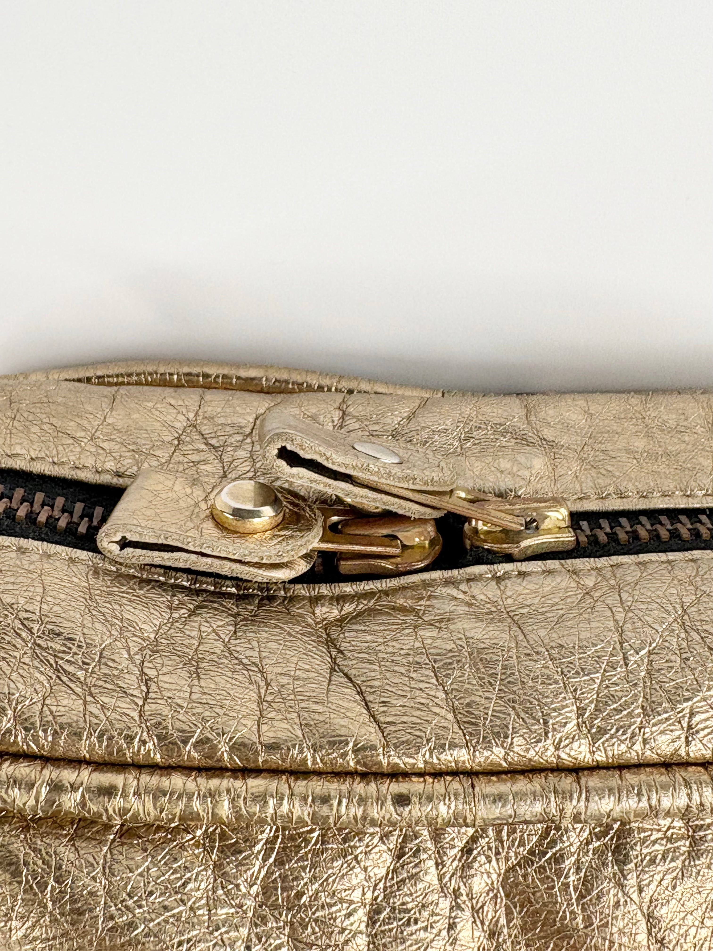A-Esque Shiny Gold Leather Small Backpack