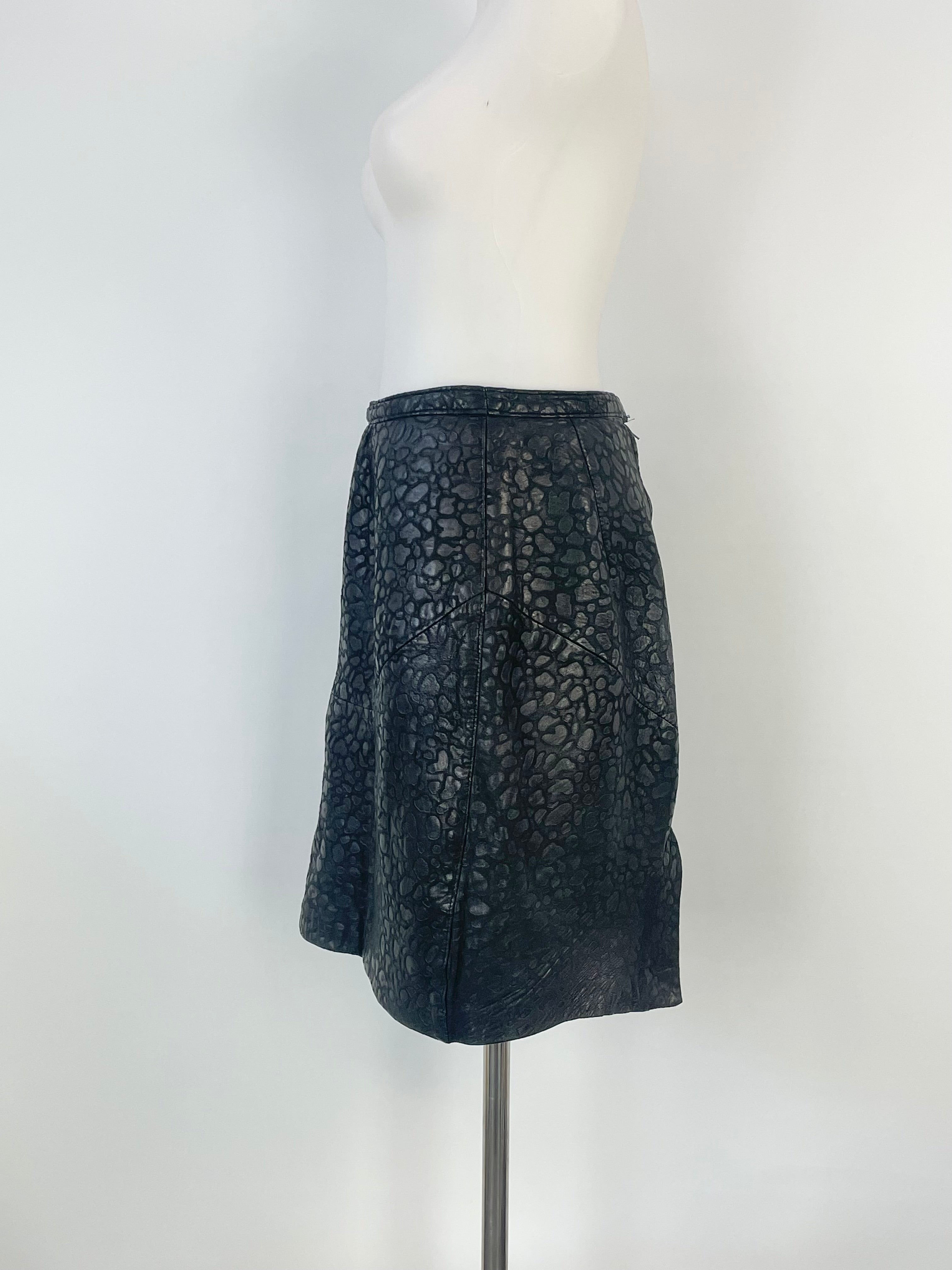 Bagatelle Black Leather Textured Midi Skirt - AU10