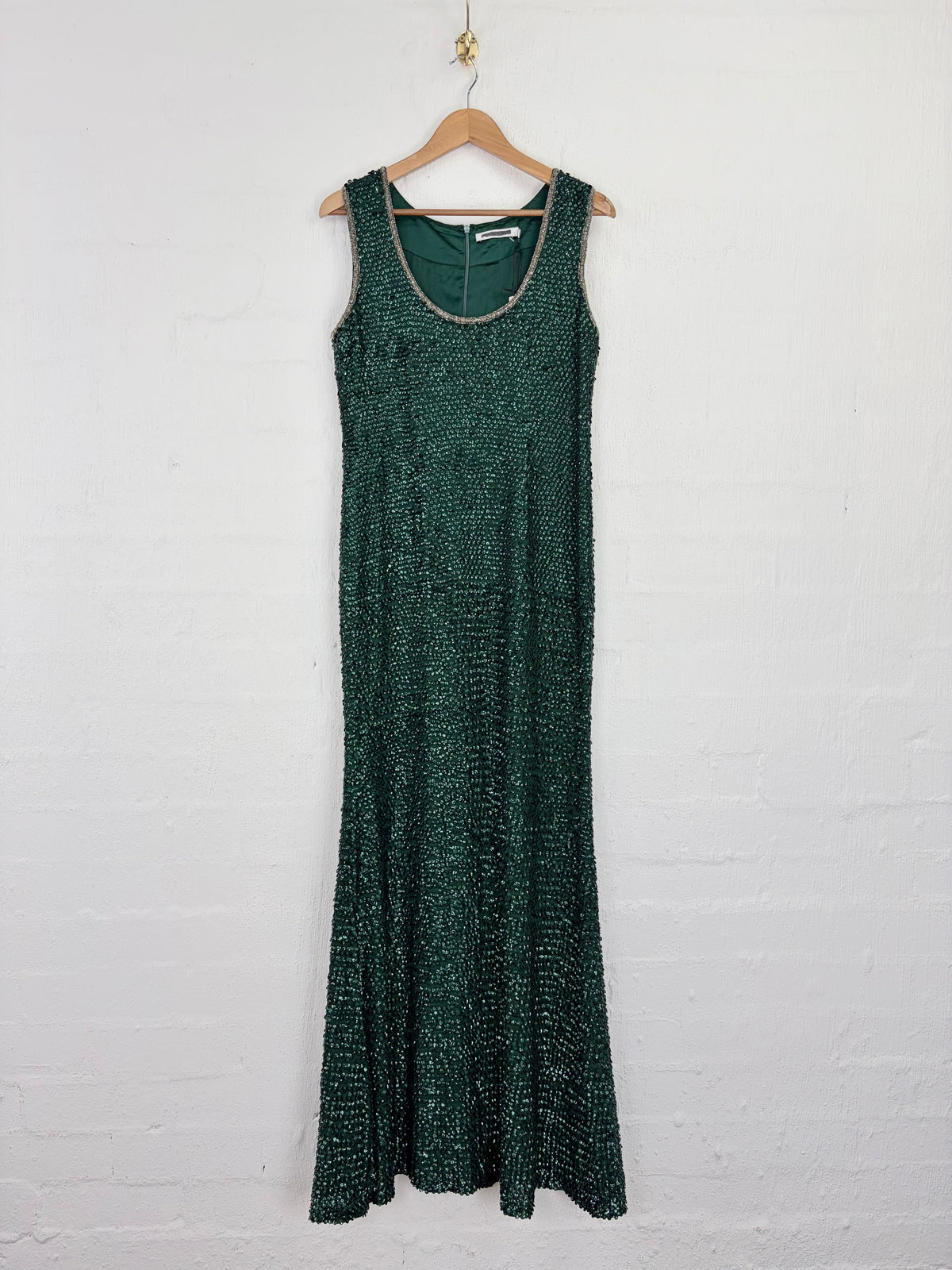 Rachel Gilbert Dark Emerald Sequined & Beaded Gown - AU10/12