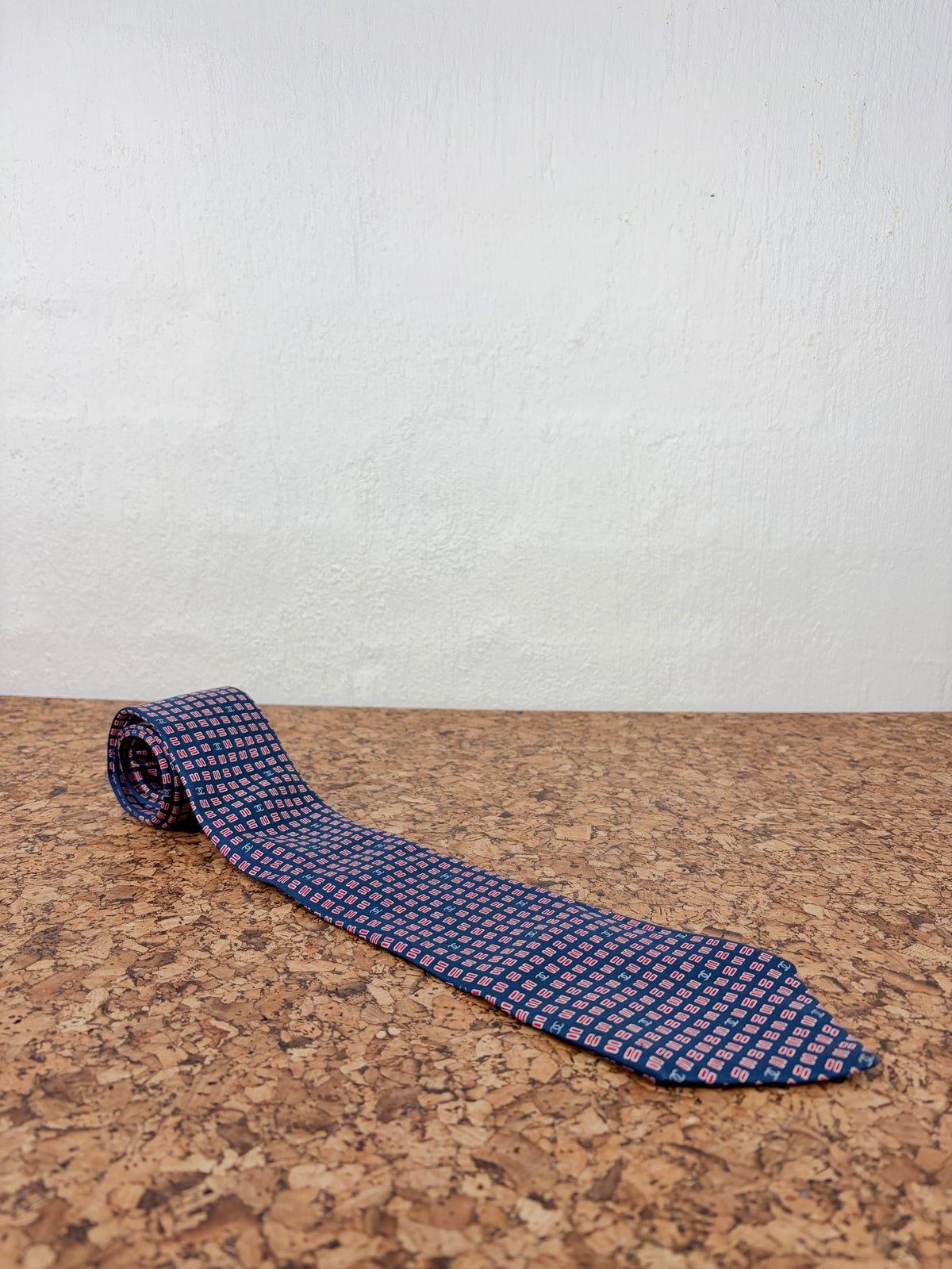 Chanel Navy & Red Patterned Silk Tie