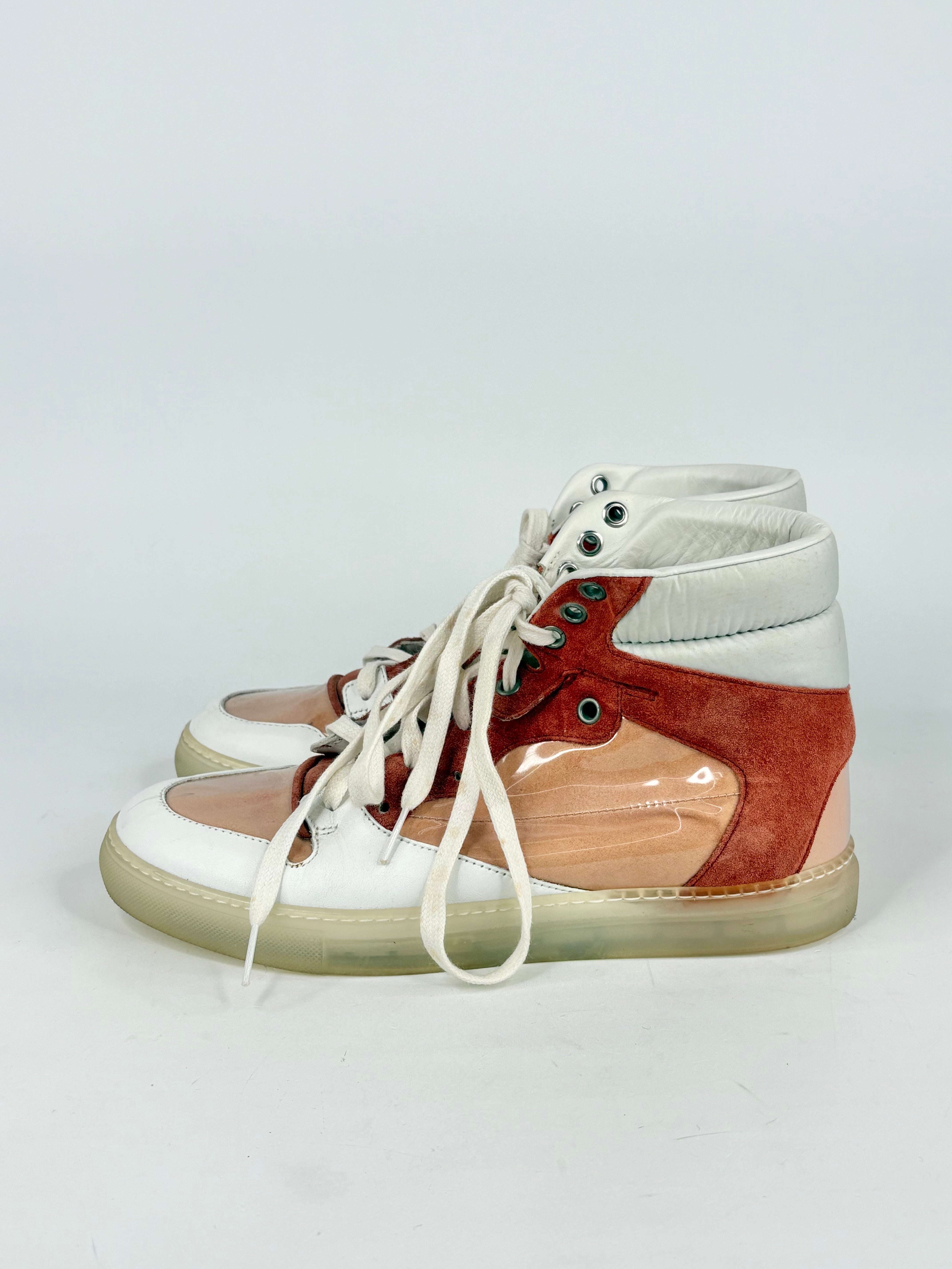 Balenciaga Peach & Burnt Orange Suede Contrast High-Top Sneakers - EU38