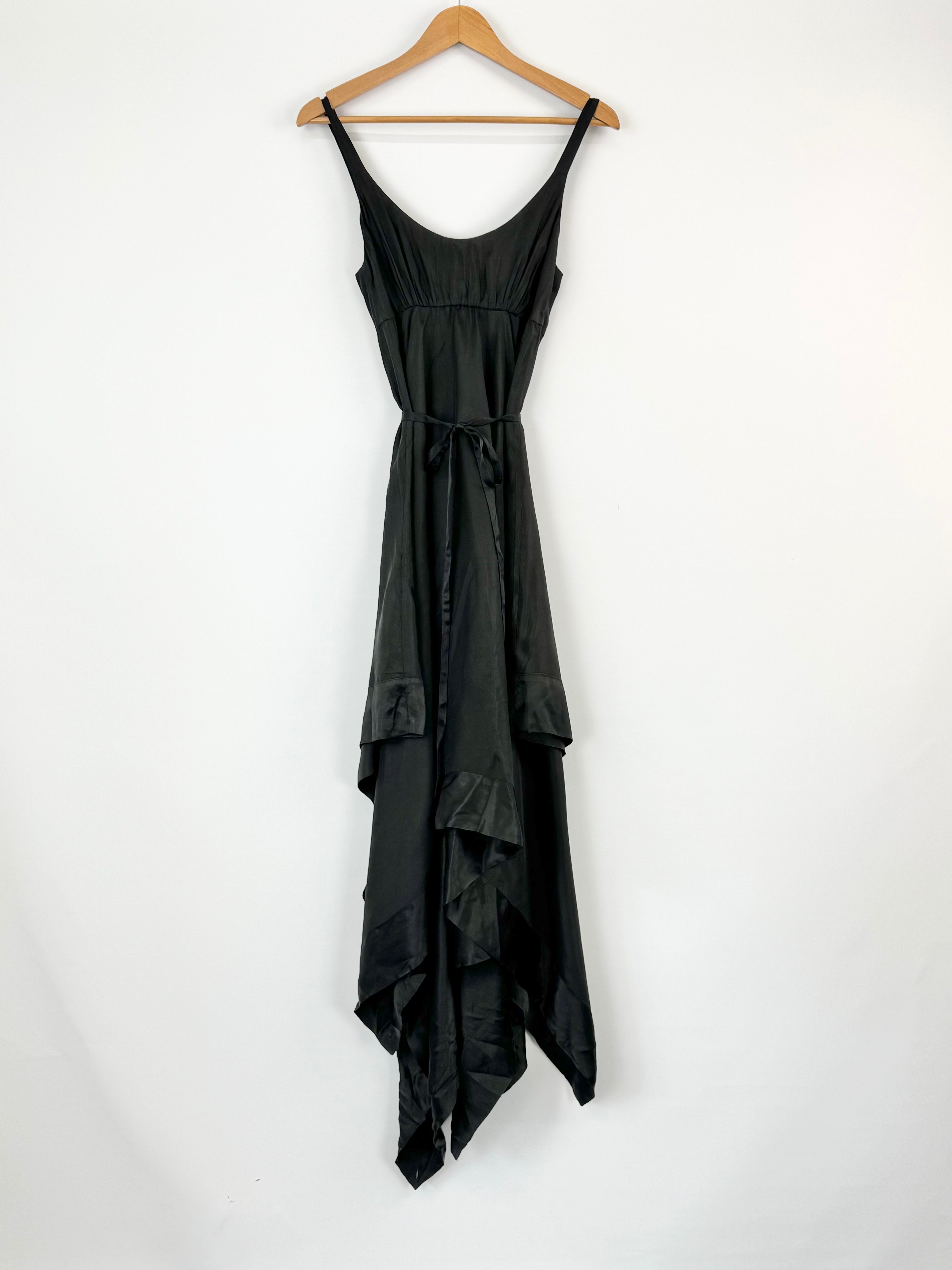 Scanlan Theodore Black Satin Tiered Hem Dress - AU10