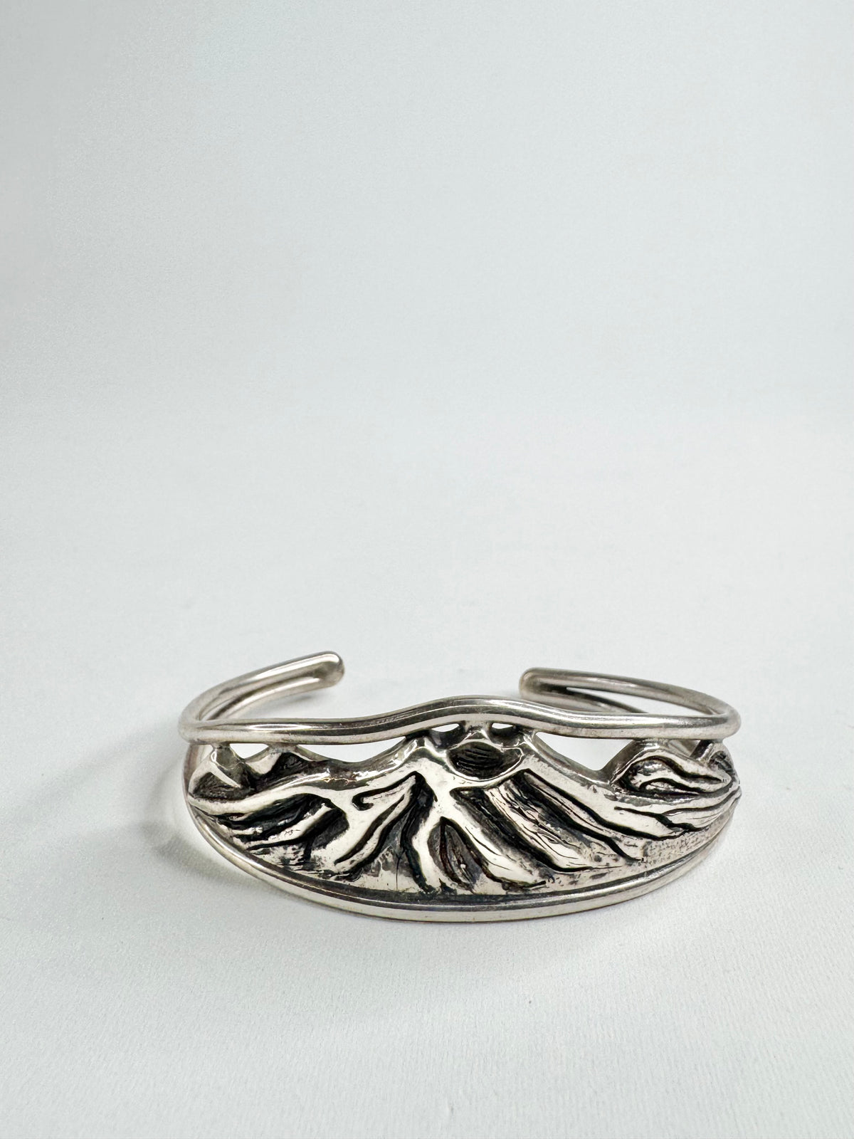 Vintage Silver Art Nouveau Mountain Scene Cuff