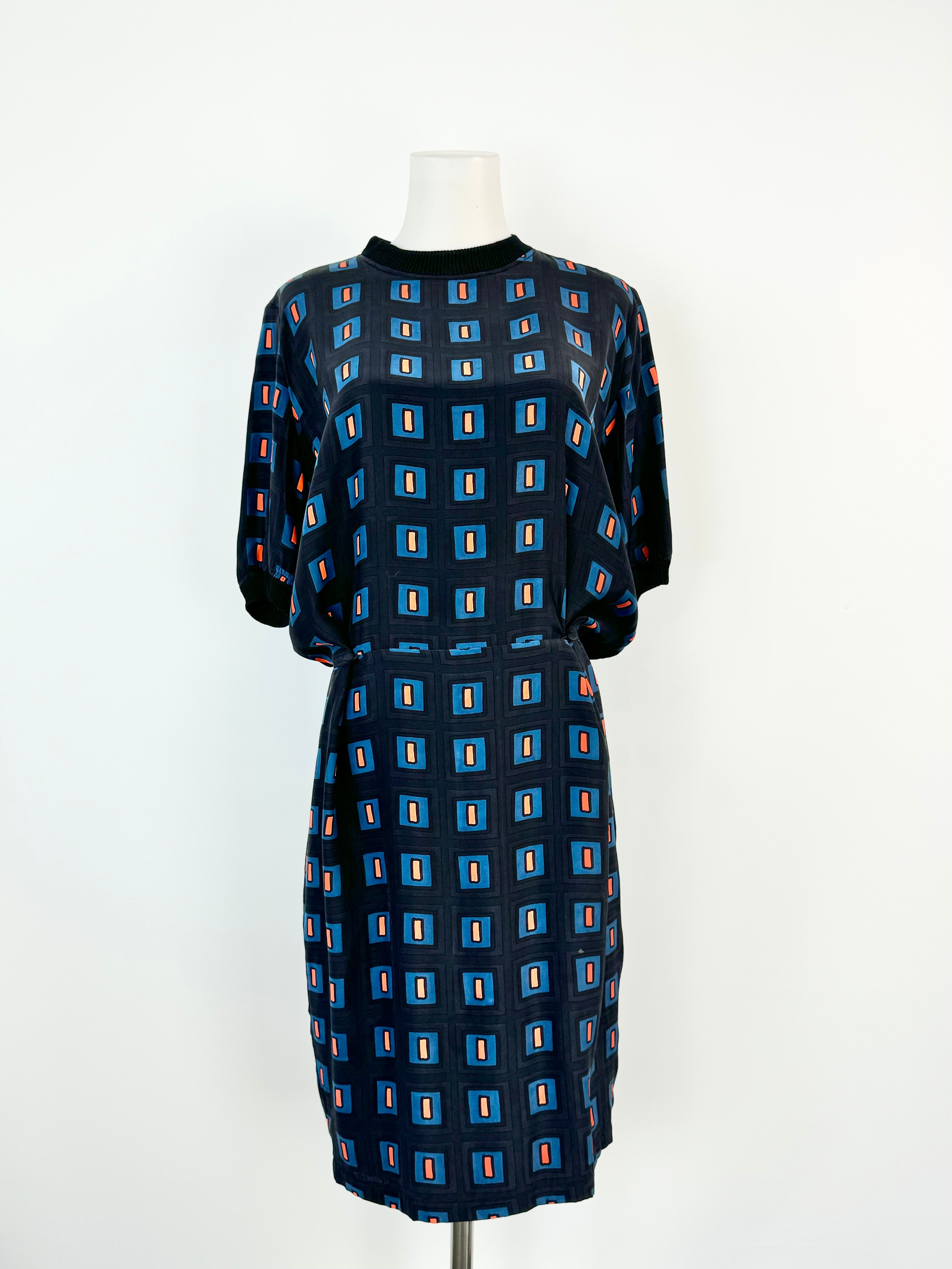 Folk Retro Pattern Silk Sheath Dress - AU8/10