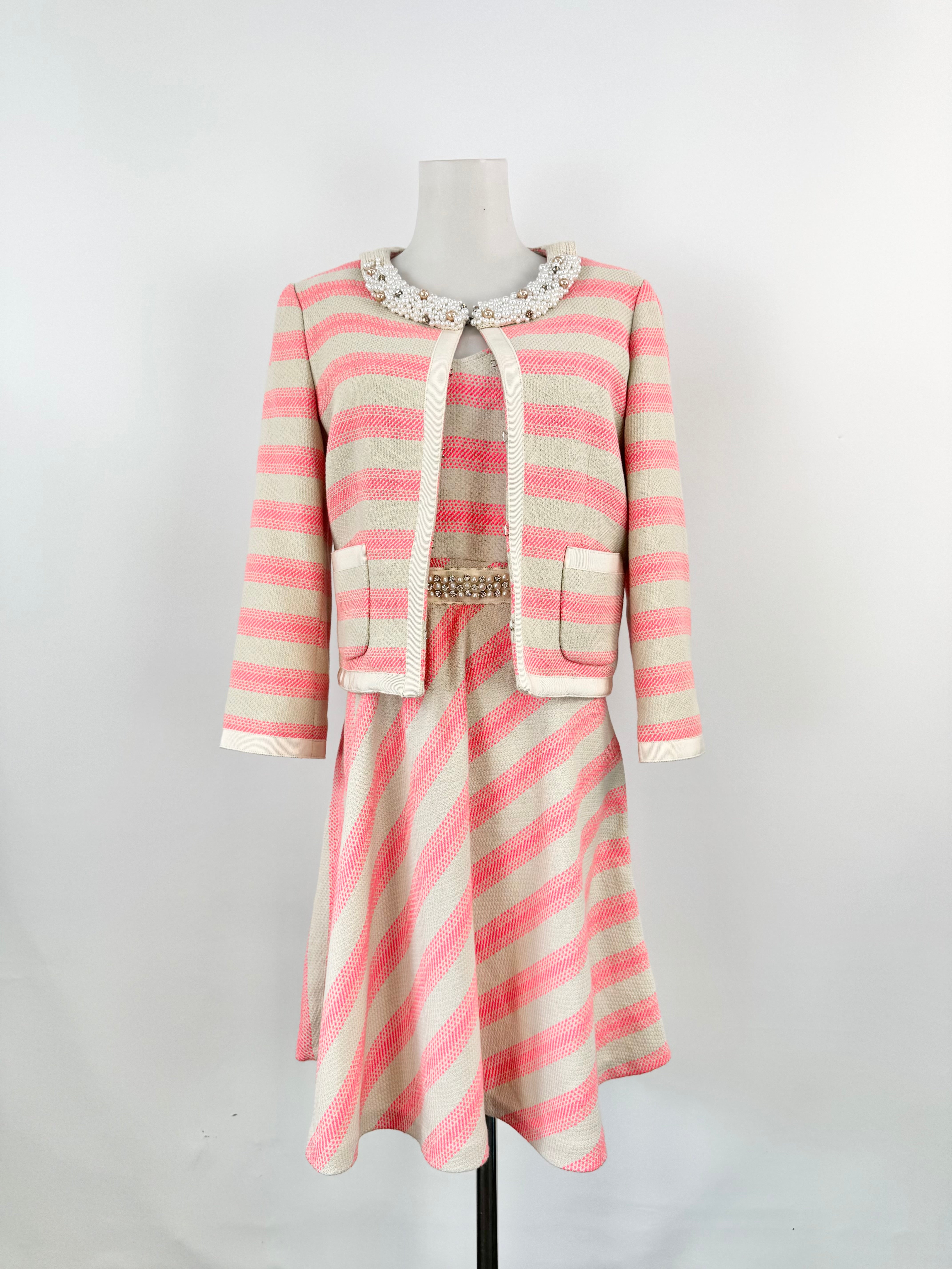 Max & Co Blush Pink & Cream Striped & Jewel Embellished Dress & Jacket - AU8