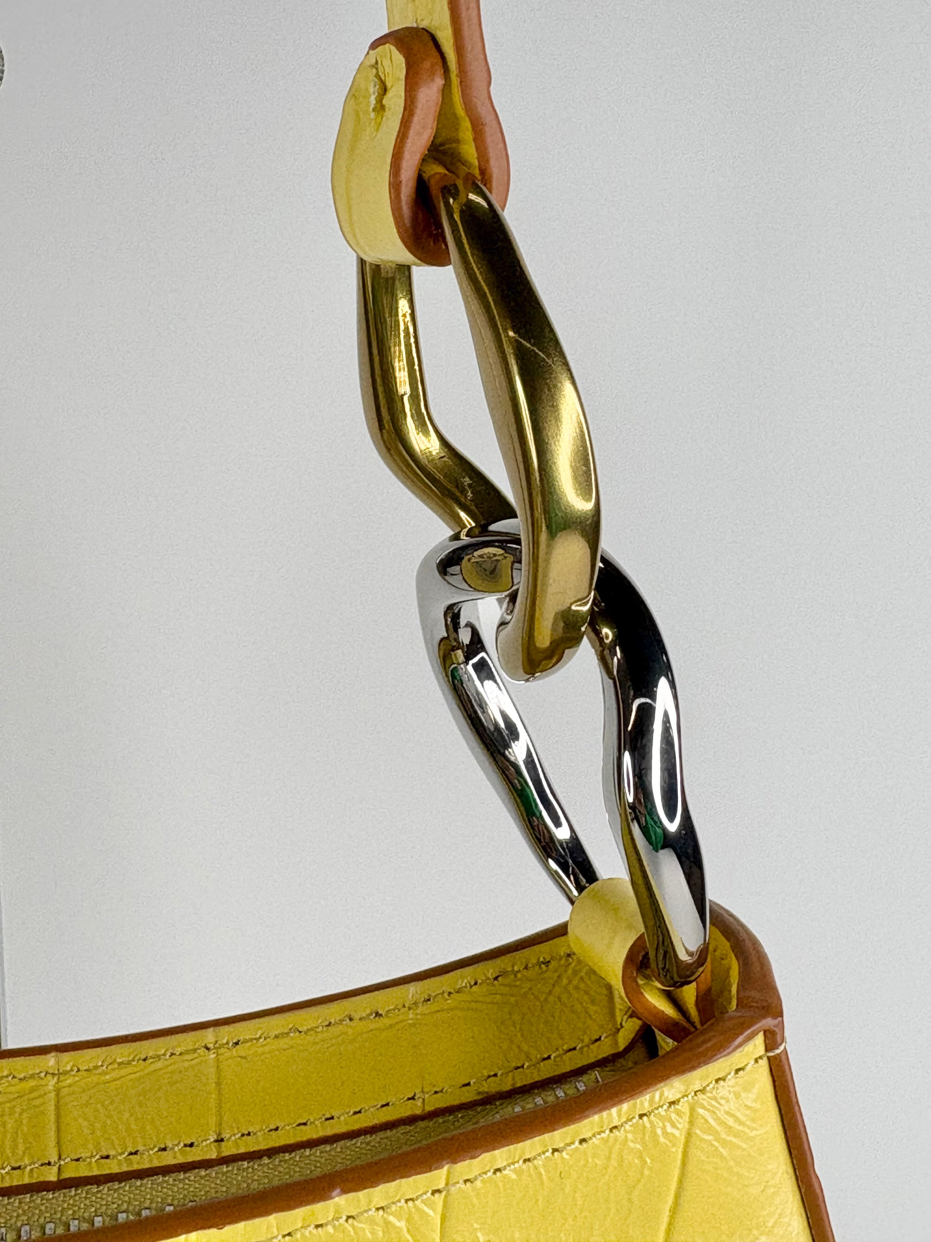 Staud Lemon Yellow Croc-Embossed Leather 'Ollie' Mini Bag