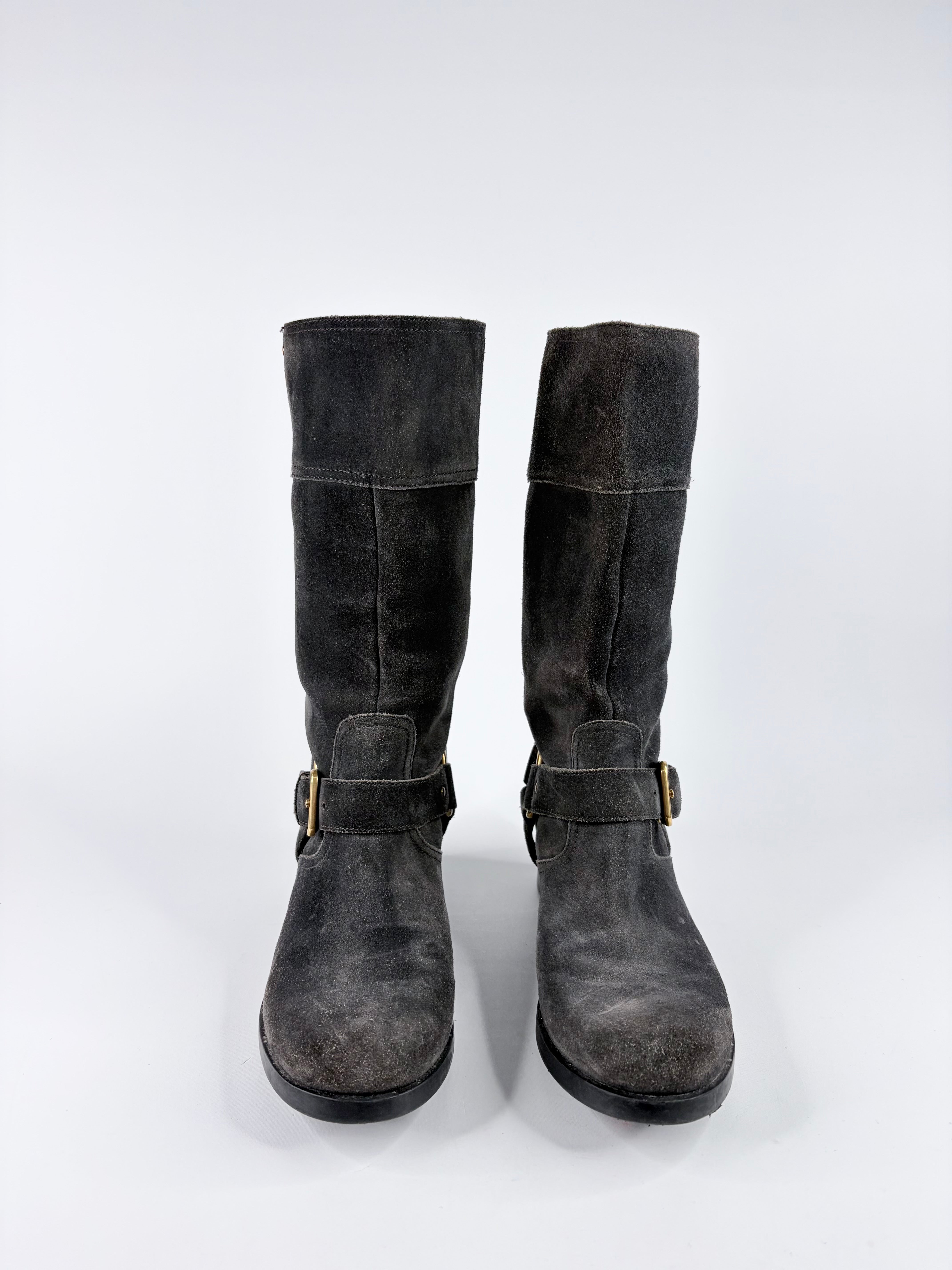Prada Ash Grey Suede Biker Boots - EU