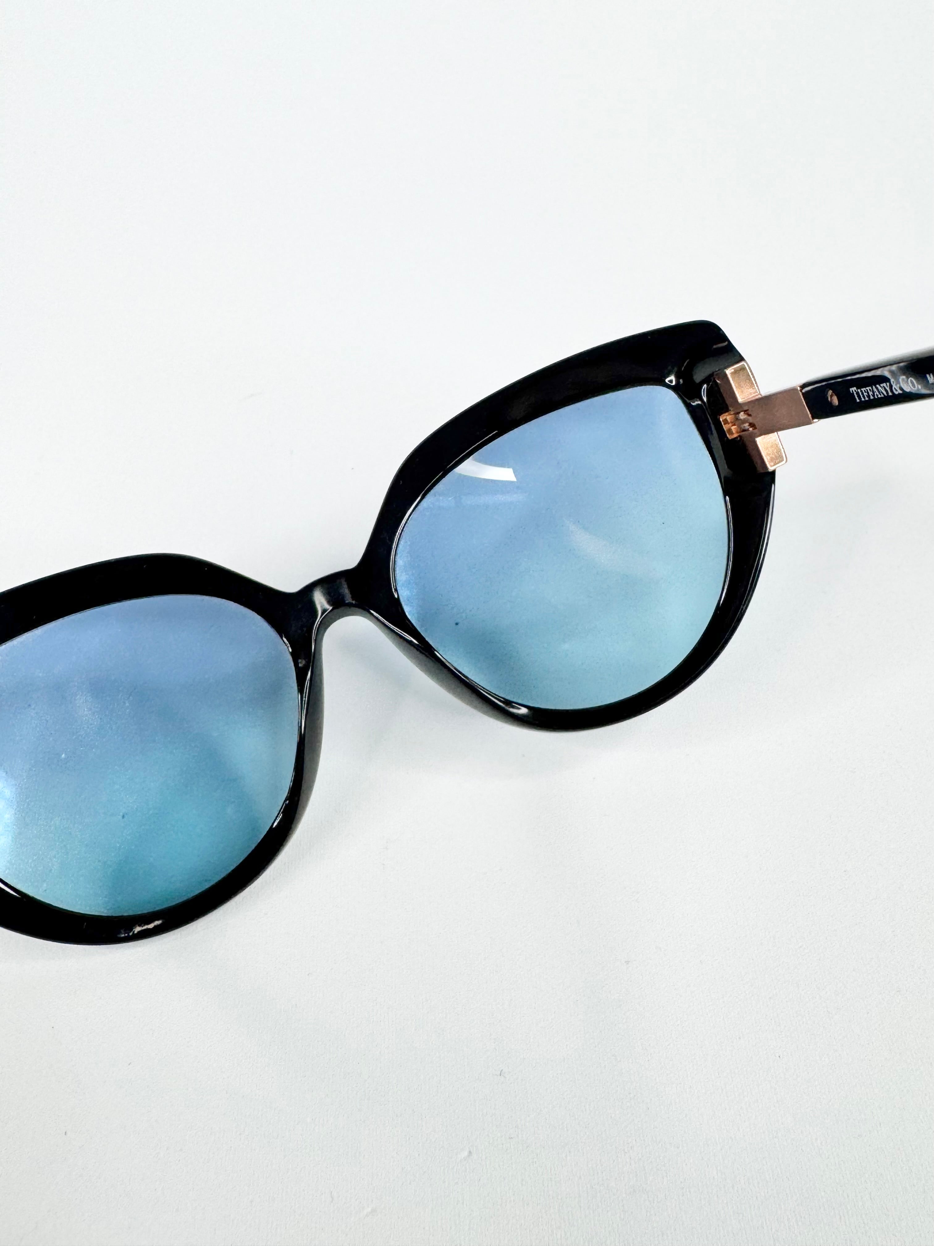 Tiffany & Co Black Blue Lens Cat Eye Sunglasses