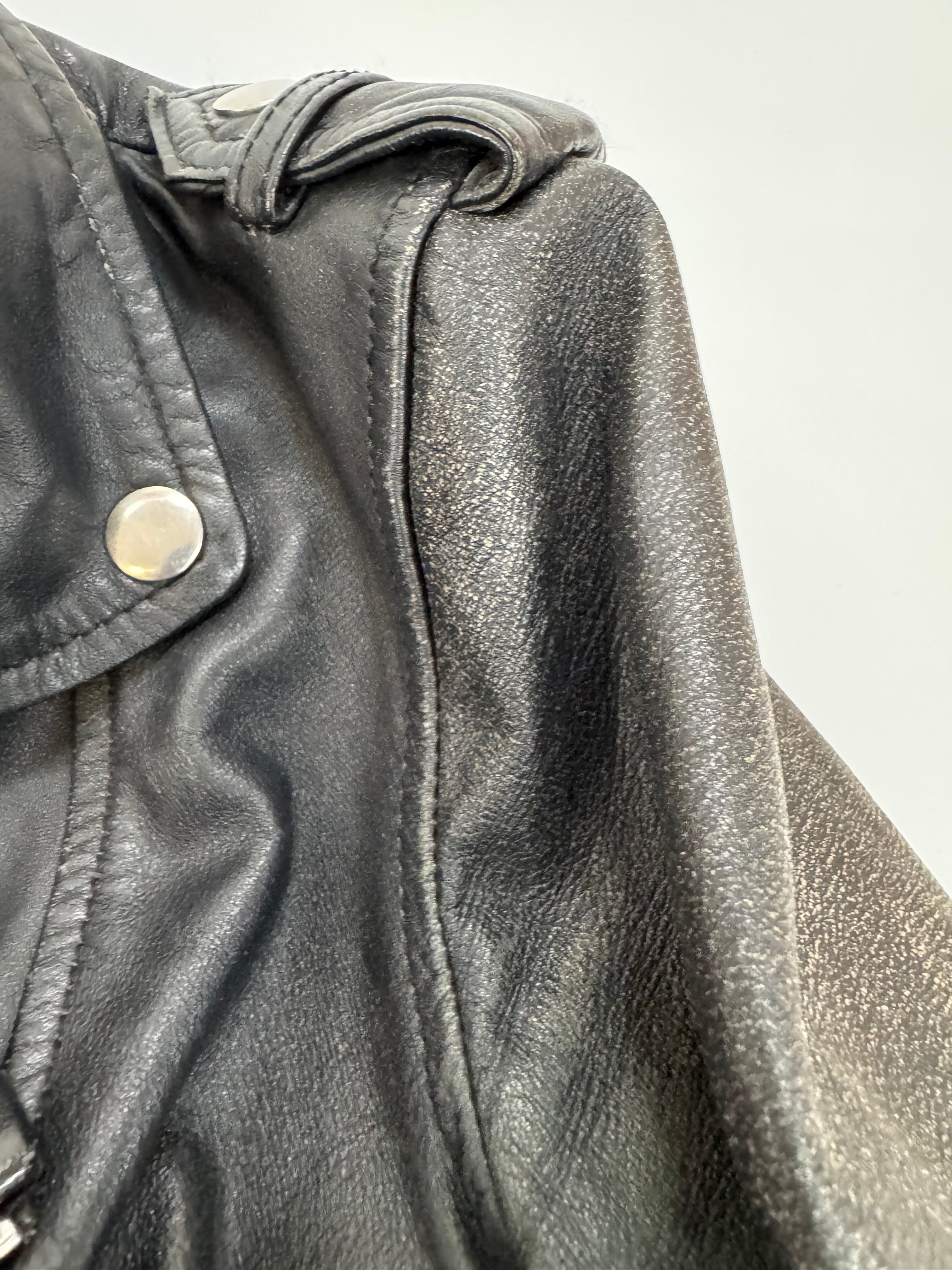 Maje Black Leather Cropped Biker Jacket - AU10