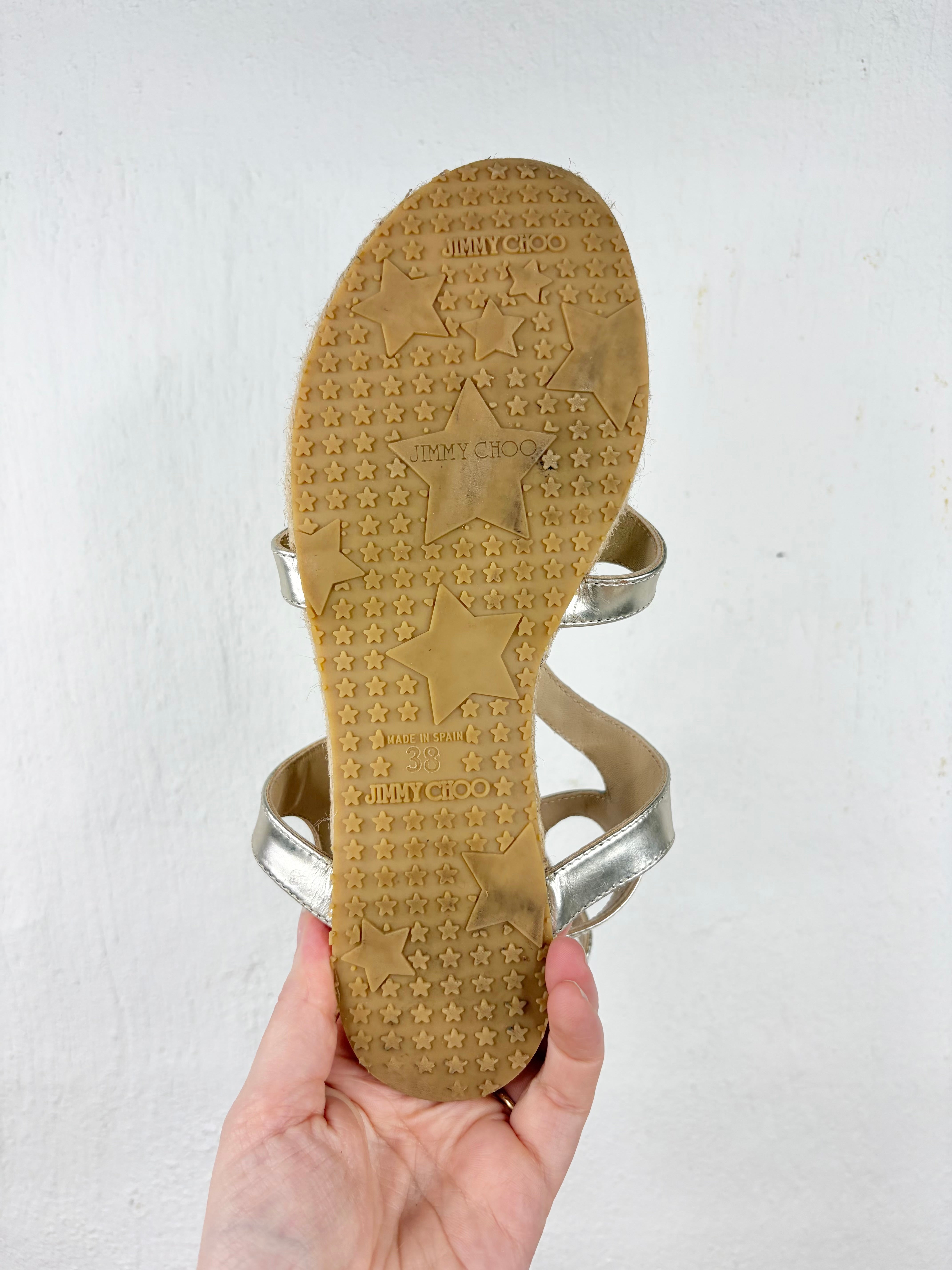 Jimmy Choo Metallic Silver Gladiator Sandal - EU38