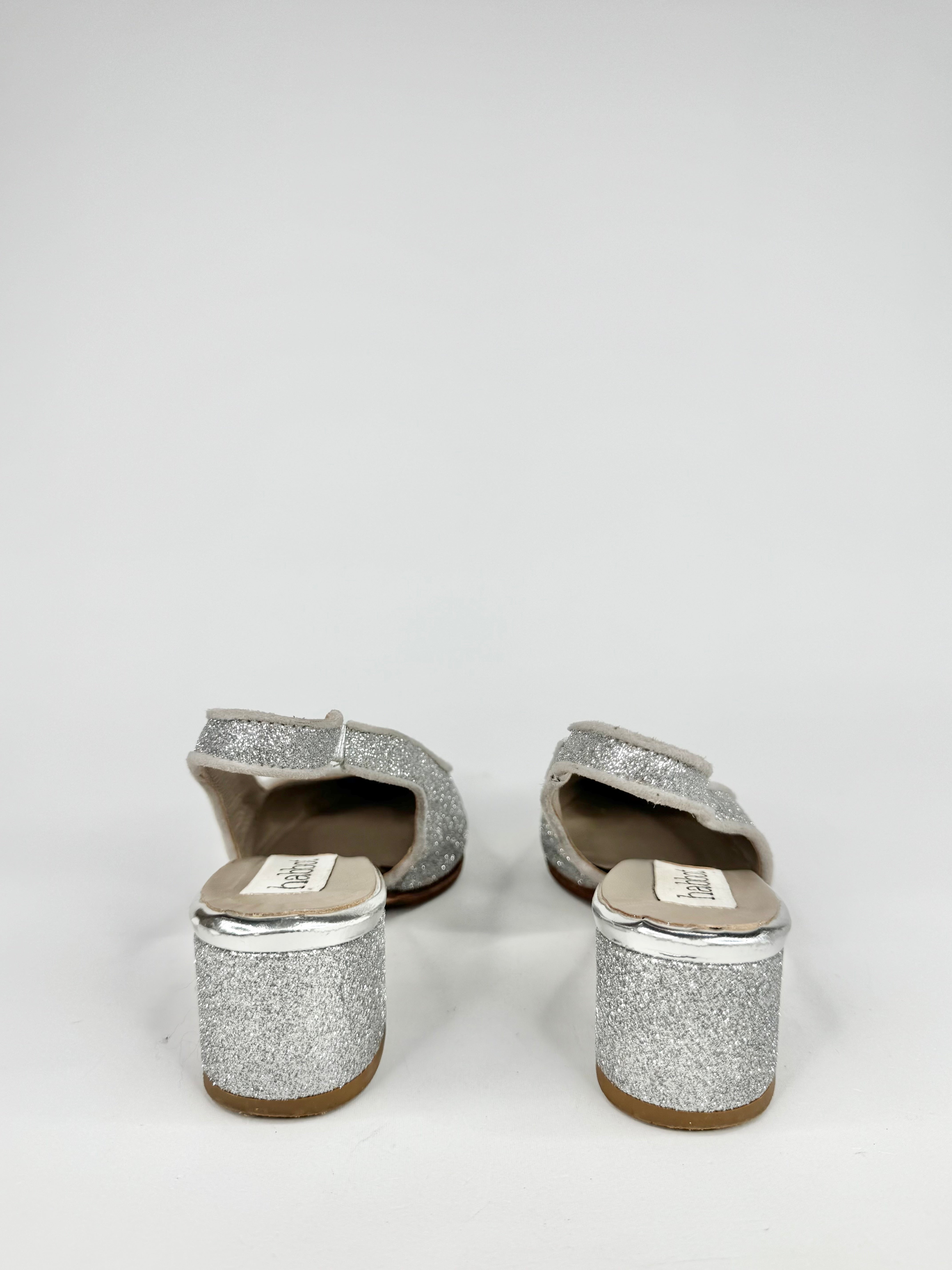 Habbot 'Gabba' Glittery Silver Sling Backs - EU35