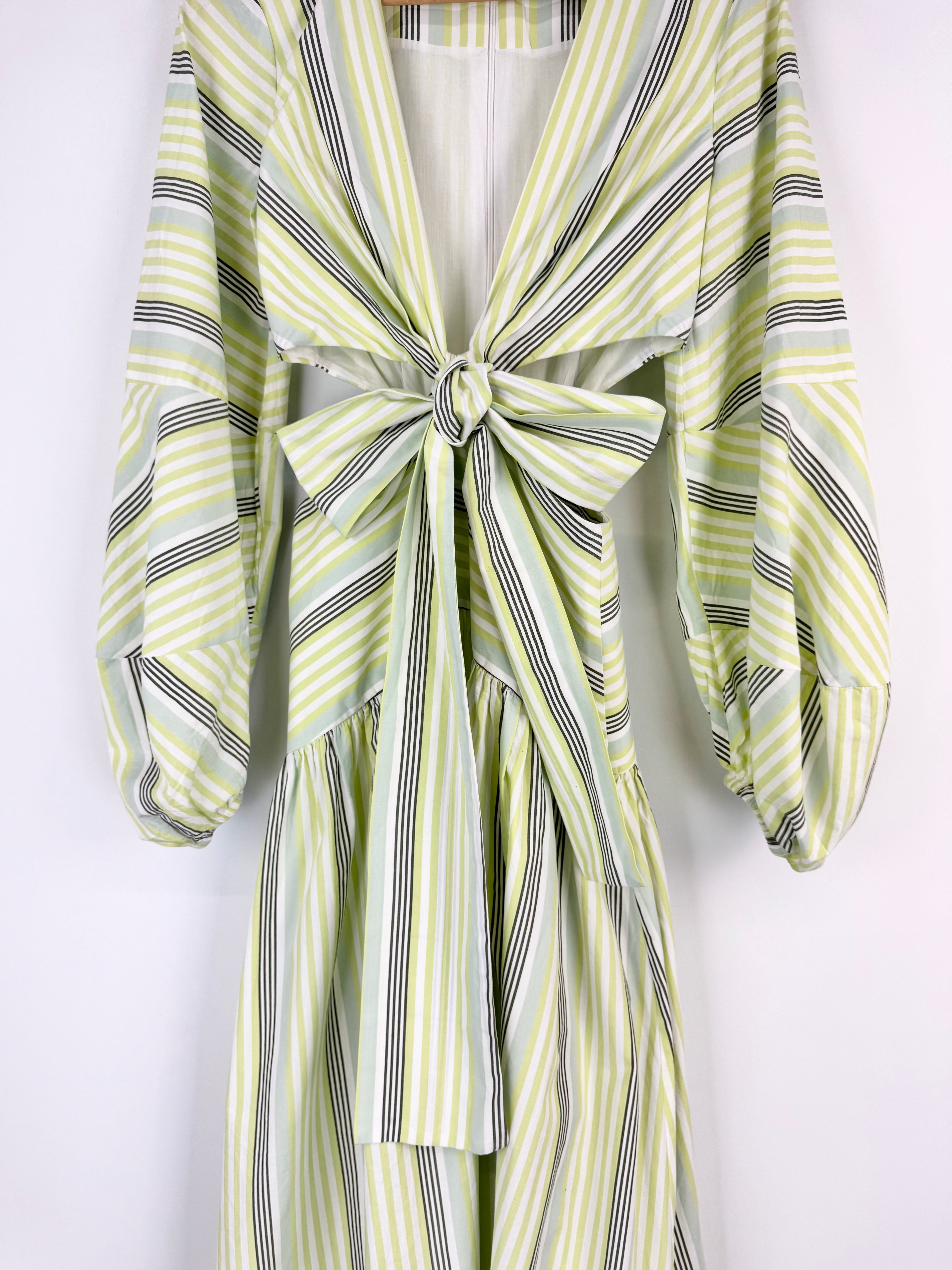 Significant Other Green Striped Cotton 'Nola' Cut Out Maxi Dress - AU8