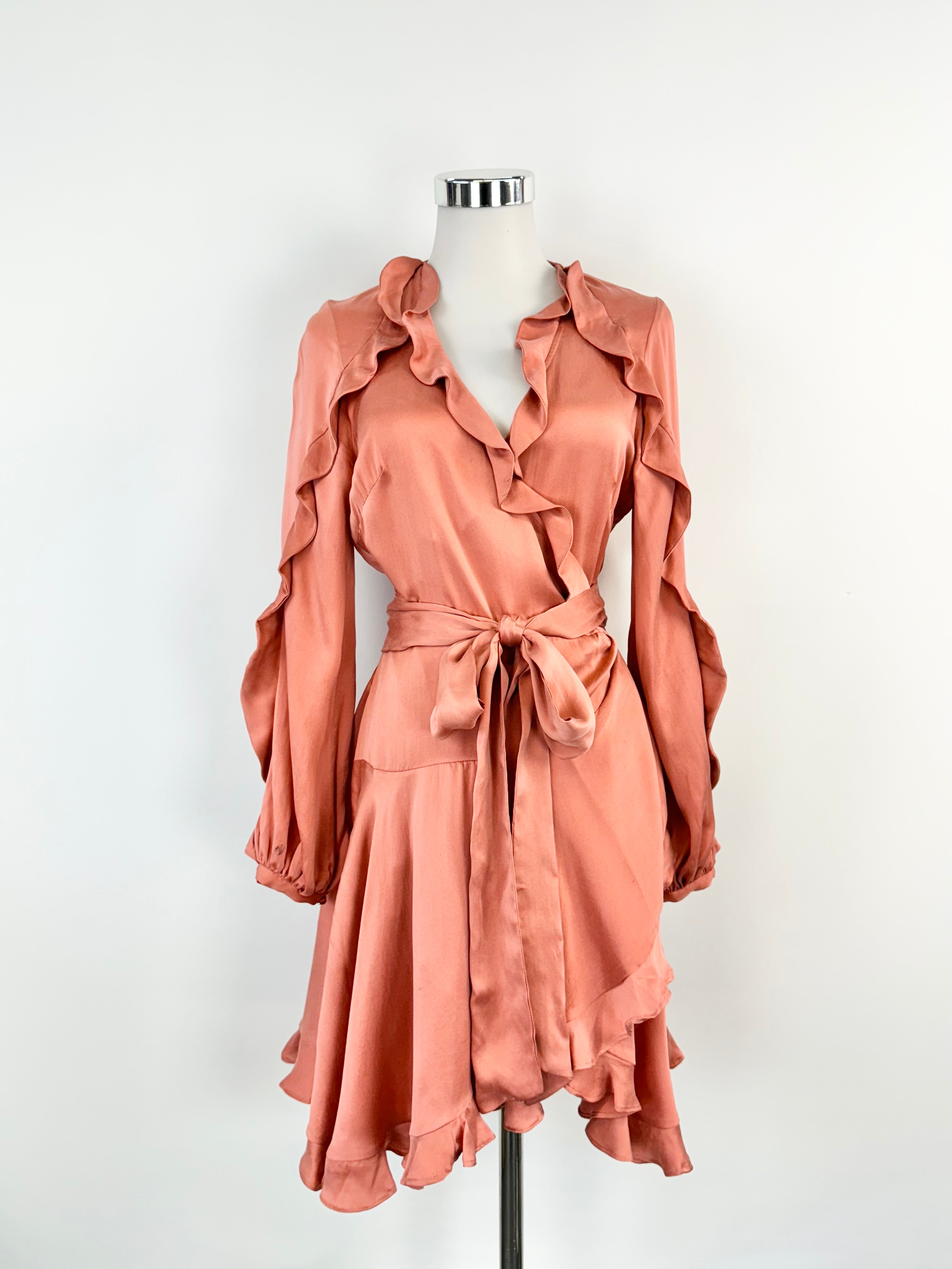 Zimmermann Saffron Silk Wrap Mini Dress - AU10
