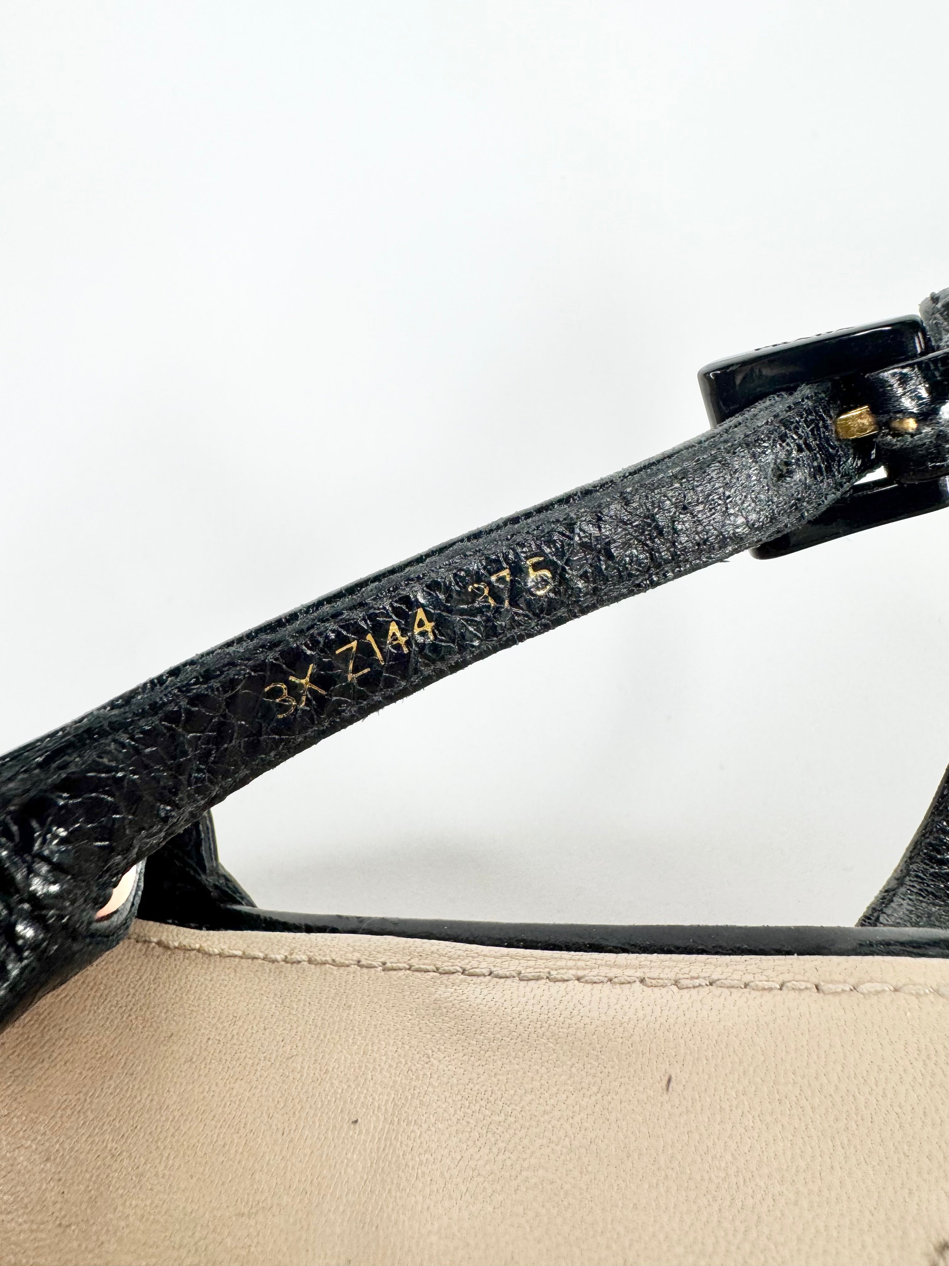 Prada Black Leather Peep Toe Cork Wedge Sandals - EU37.5