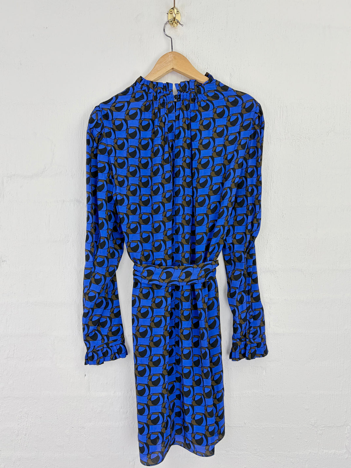 Diane Von Fursternberg Cobalt Blue Retro Patterned Long Sleeve Dress - AU12