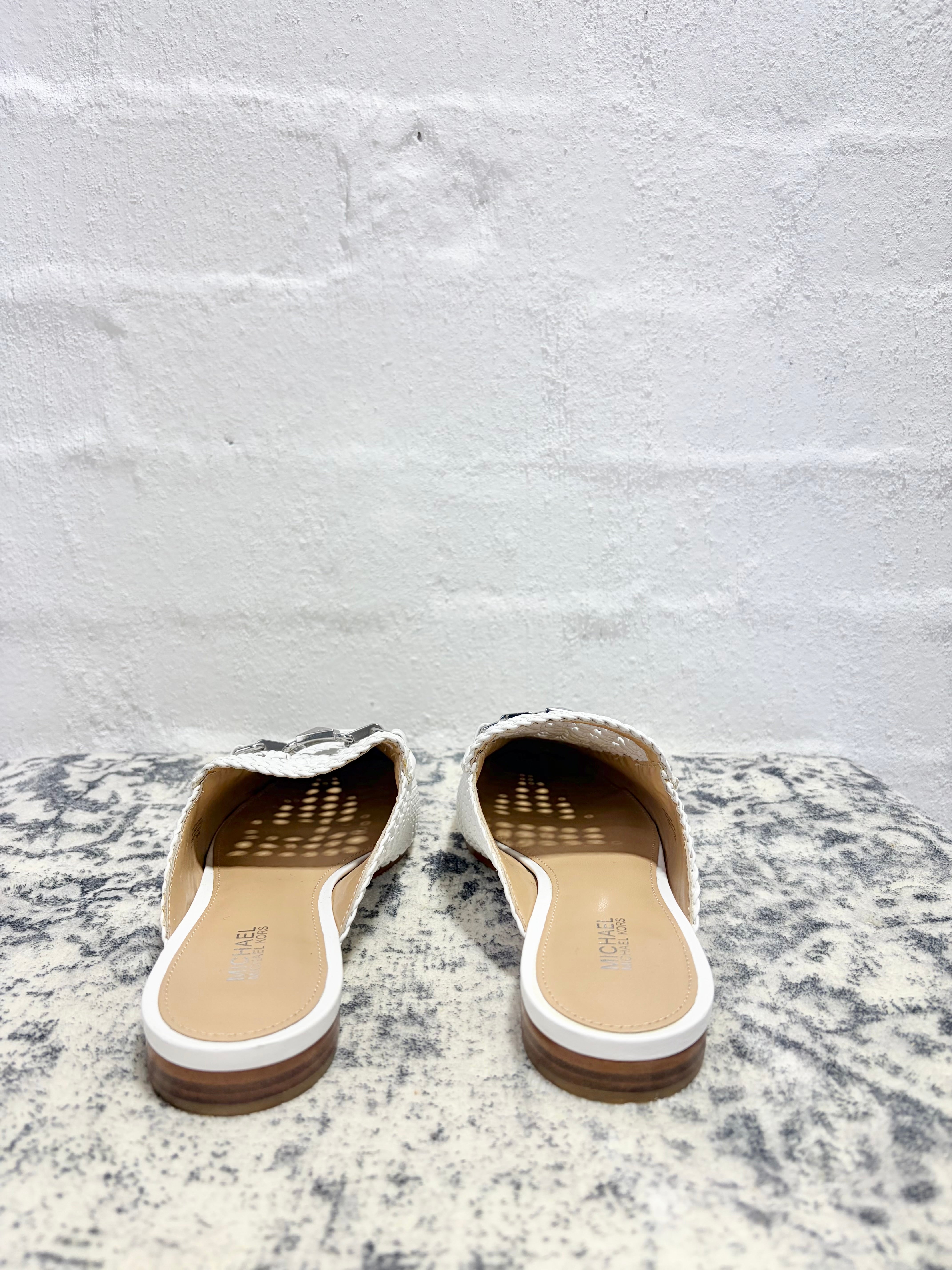 Michael Kors White 'Charlton' Woven Mules - EU38