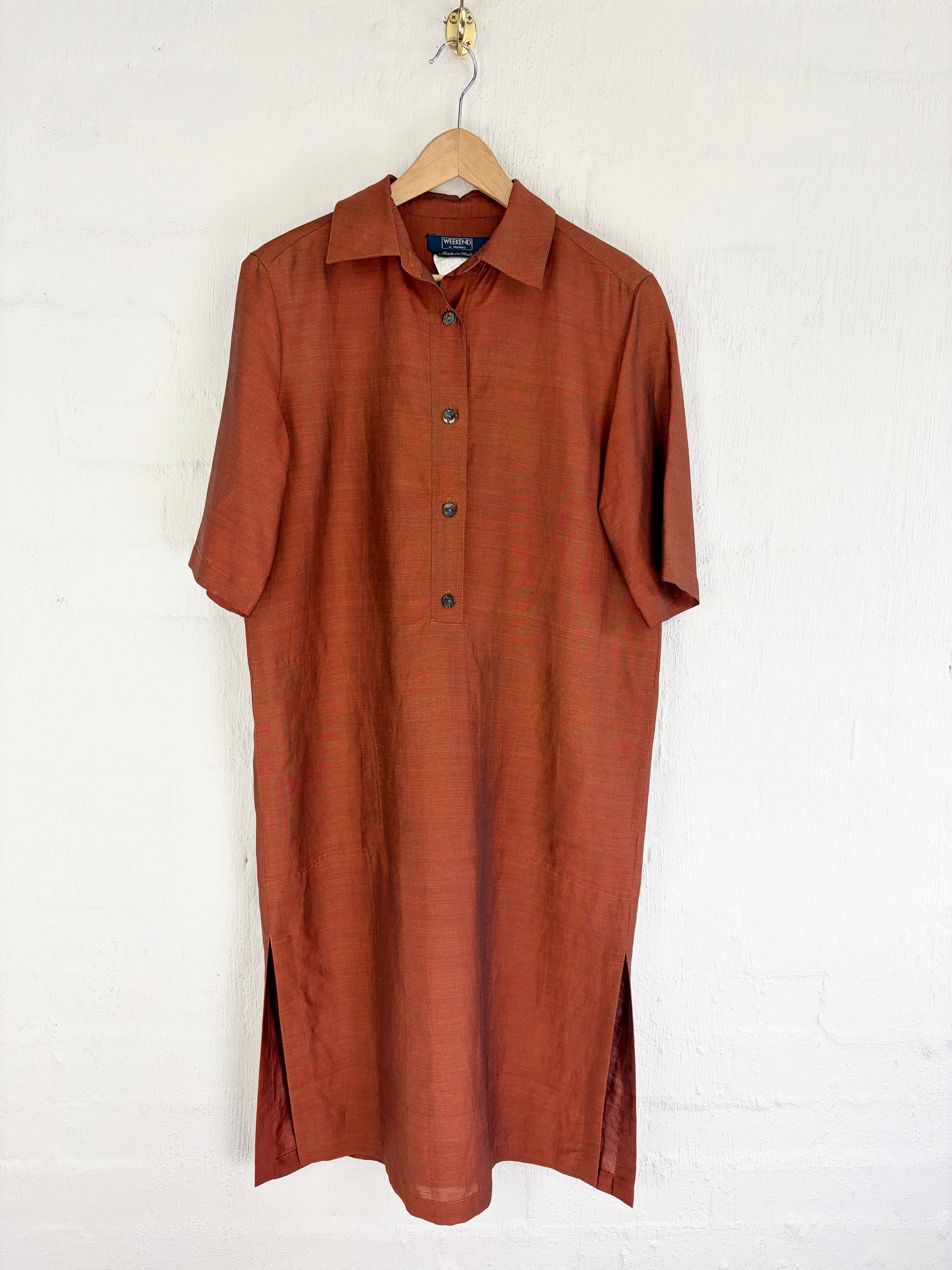 Vintage 80s Weekend by Max Mara Burnt Sienna Linen Blend Dress - AU12