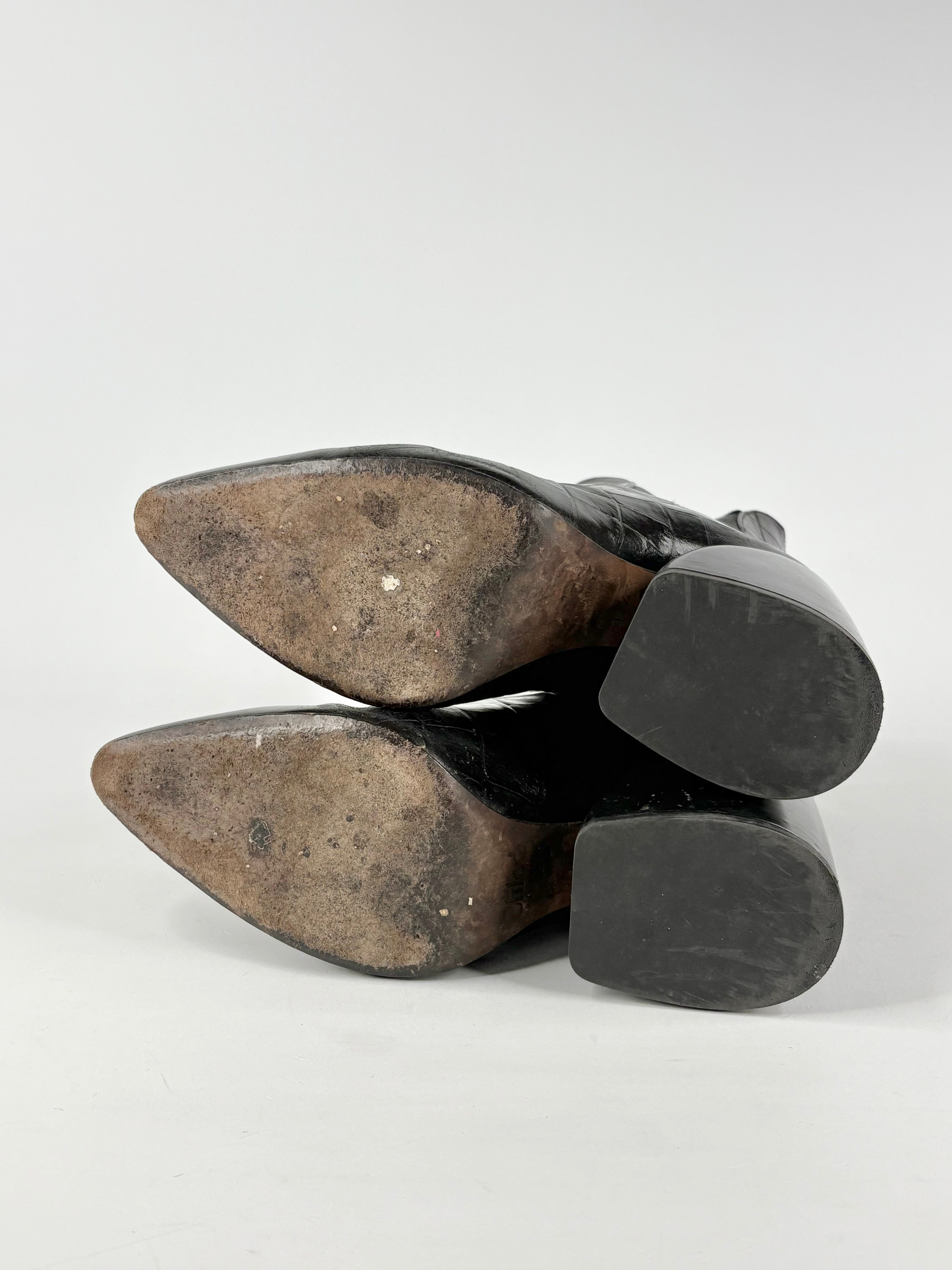 Chloé Black Leather Croc-Embossed Wave Boots - EU37.5