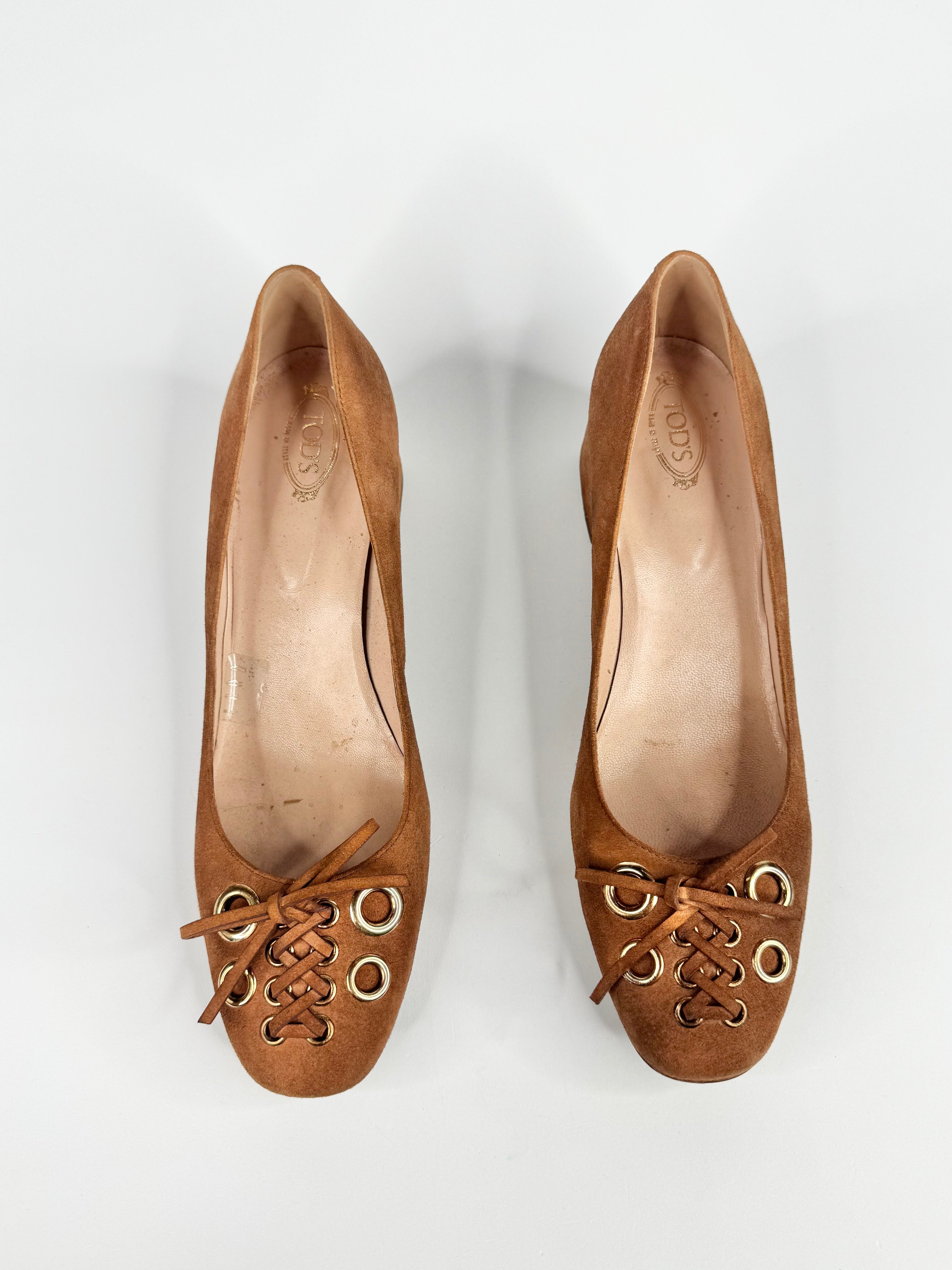 Tod's Cognac Suede Block Heels - EU40.5