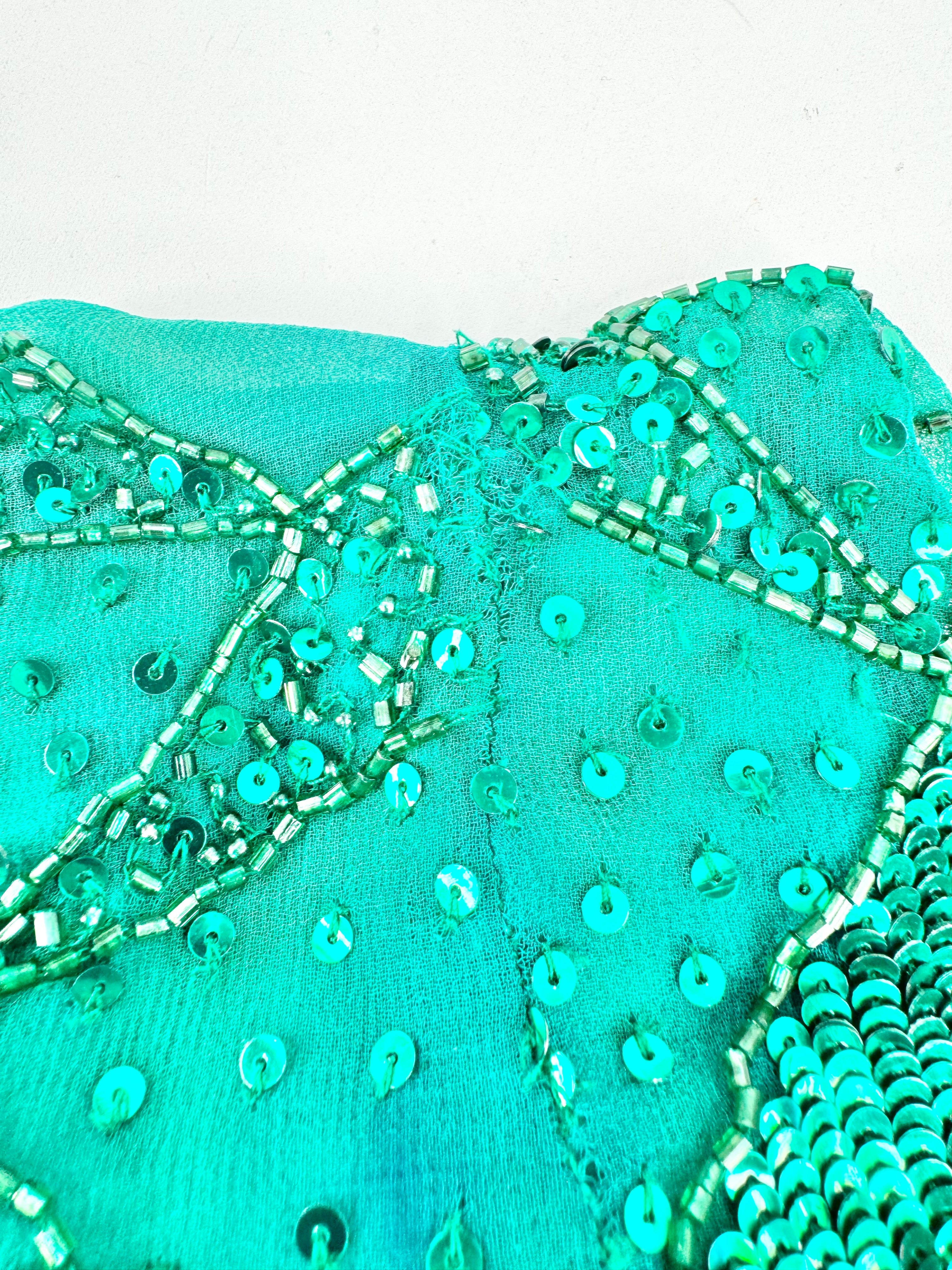 Bellucio Emerald Green Silk Sequined Maxi Dress - AU10