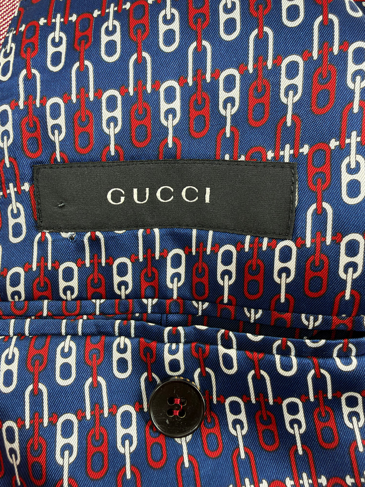 Gucci Red & Cream Herringbone Pattern Silk & Cotton Blend Sports Coat - L