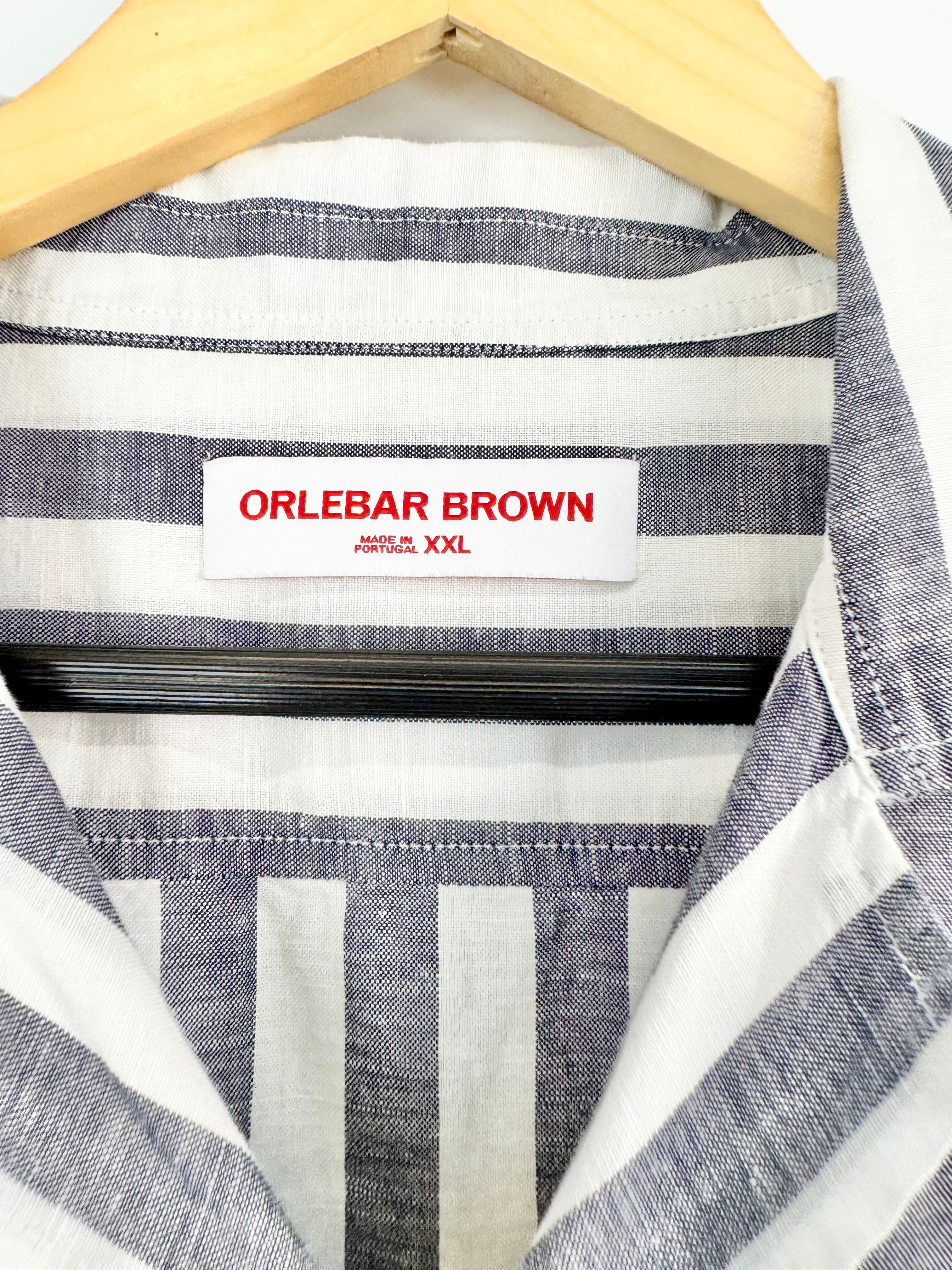 Orlebar Brown Blue & White Striped Button Shirt - L/XL