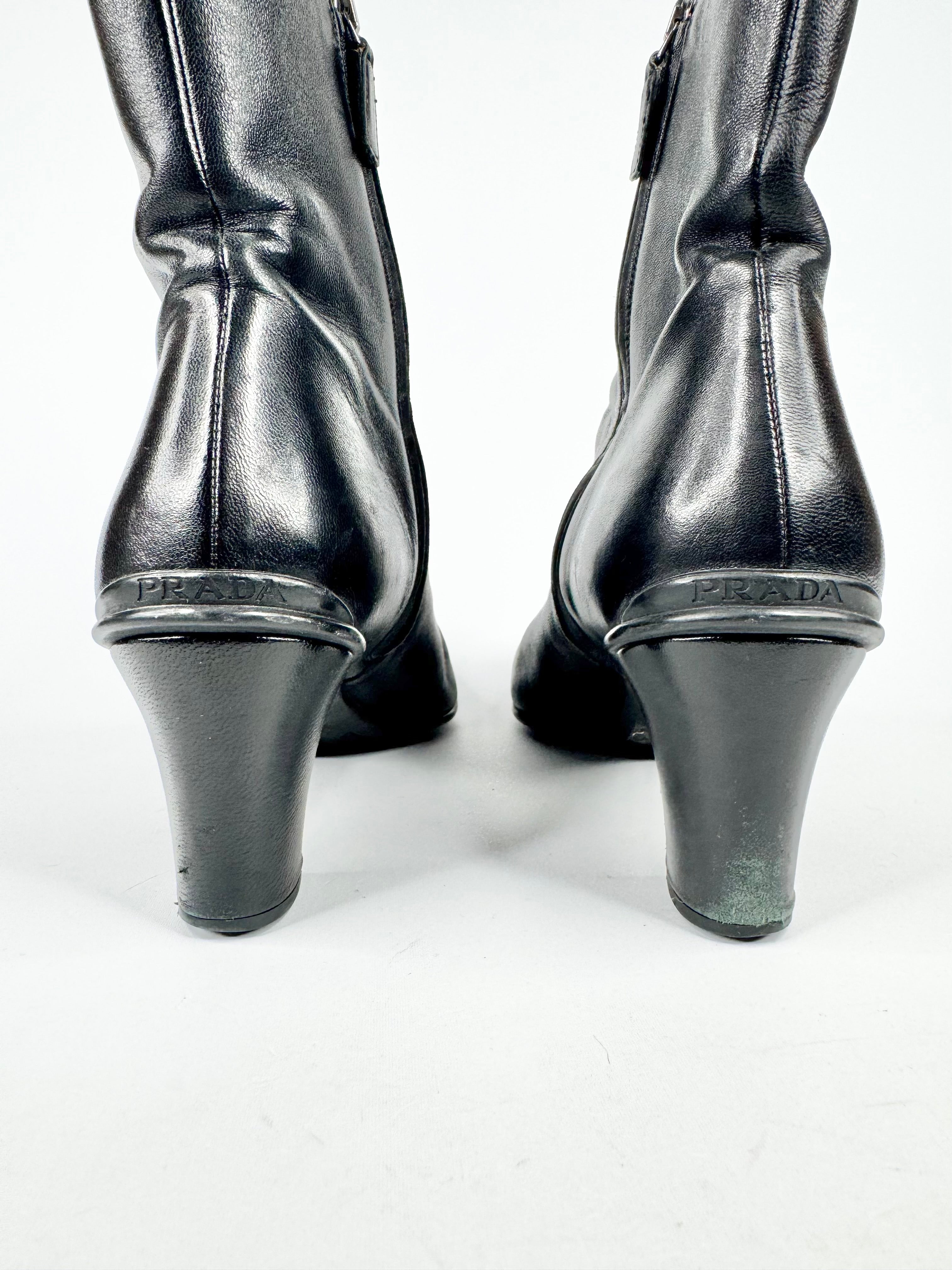 Prada Black Smooth Leather Zippered Ankle Boots - EU40