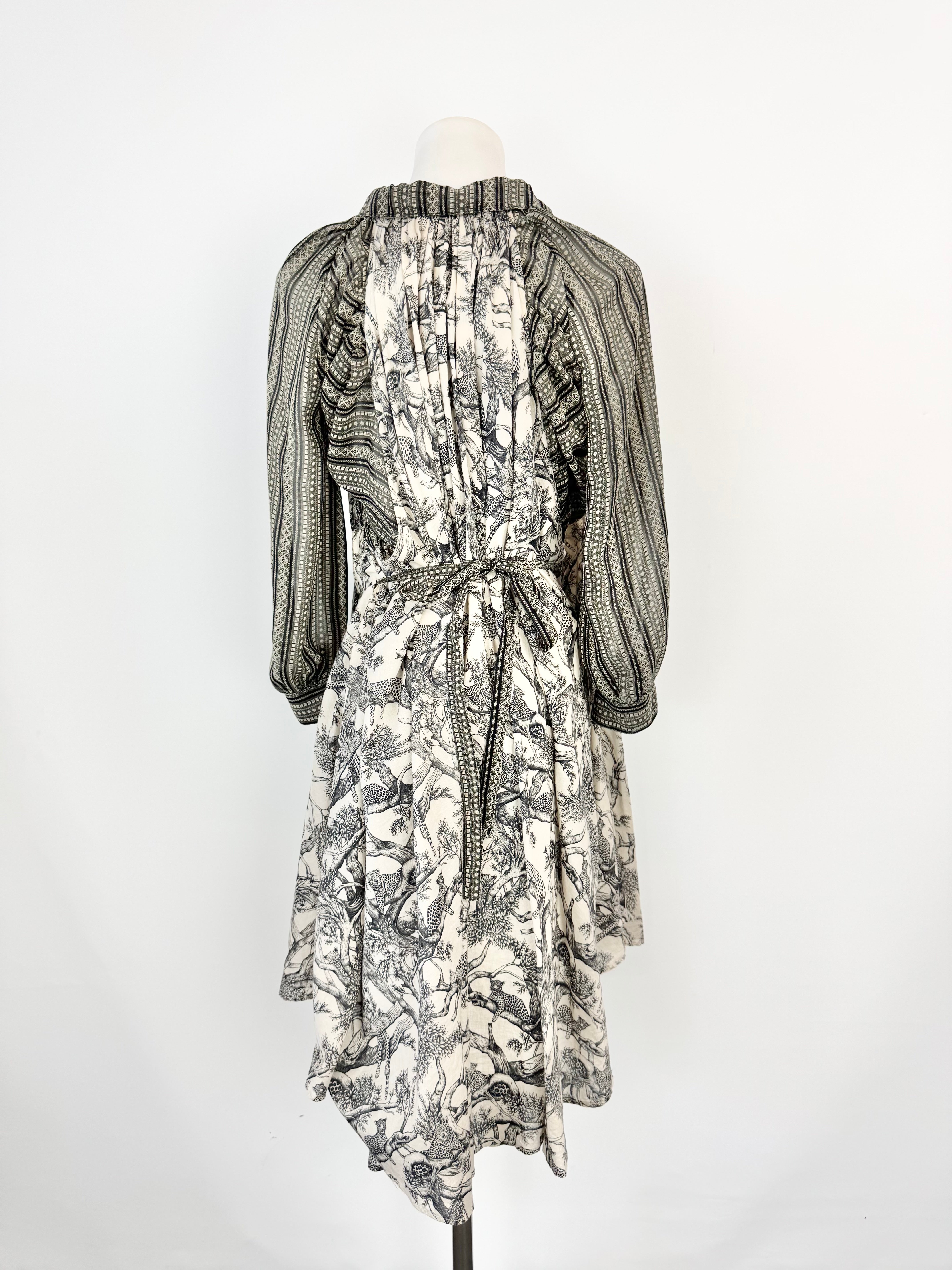 Archival Issey Miyake x Frapbois Black and Cream Leopard Printed Long Sleeve Flowy Swing Dress - AU8/10