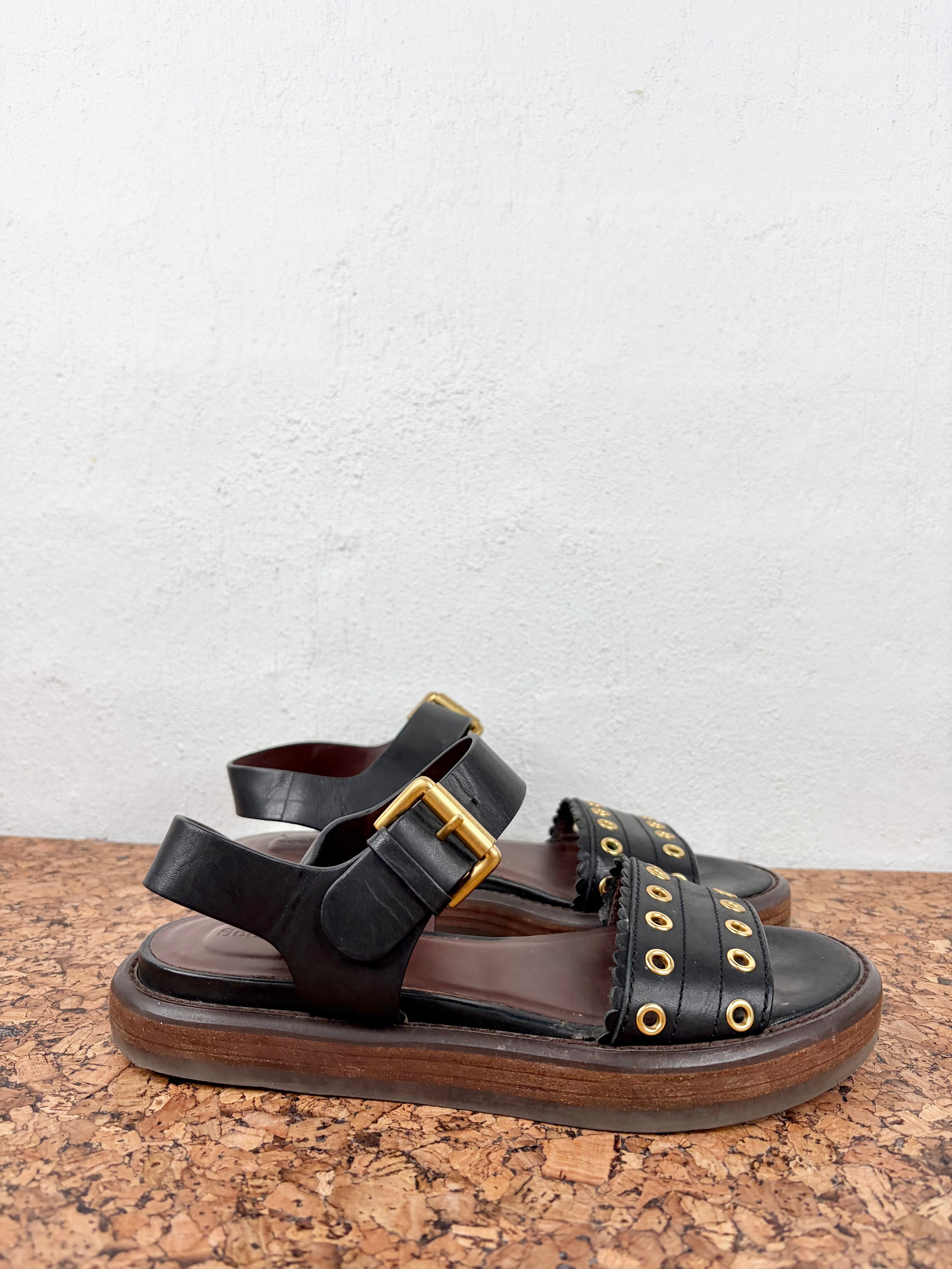 See By Chloé Black and Gold Stud Sandals - EU37