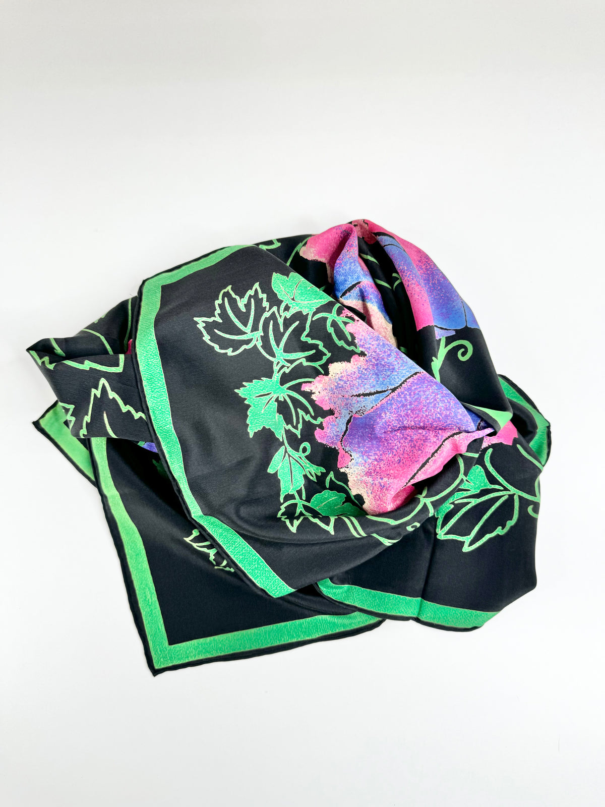 Black Pink Floral Patterned Square Scarf