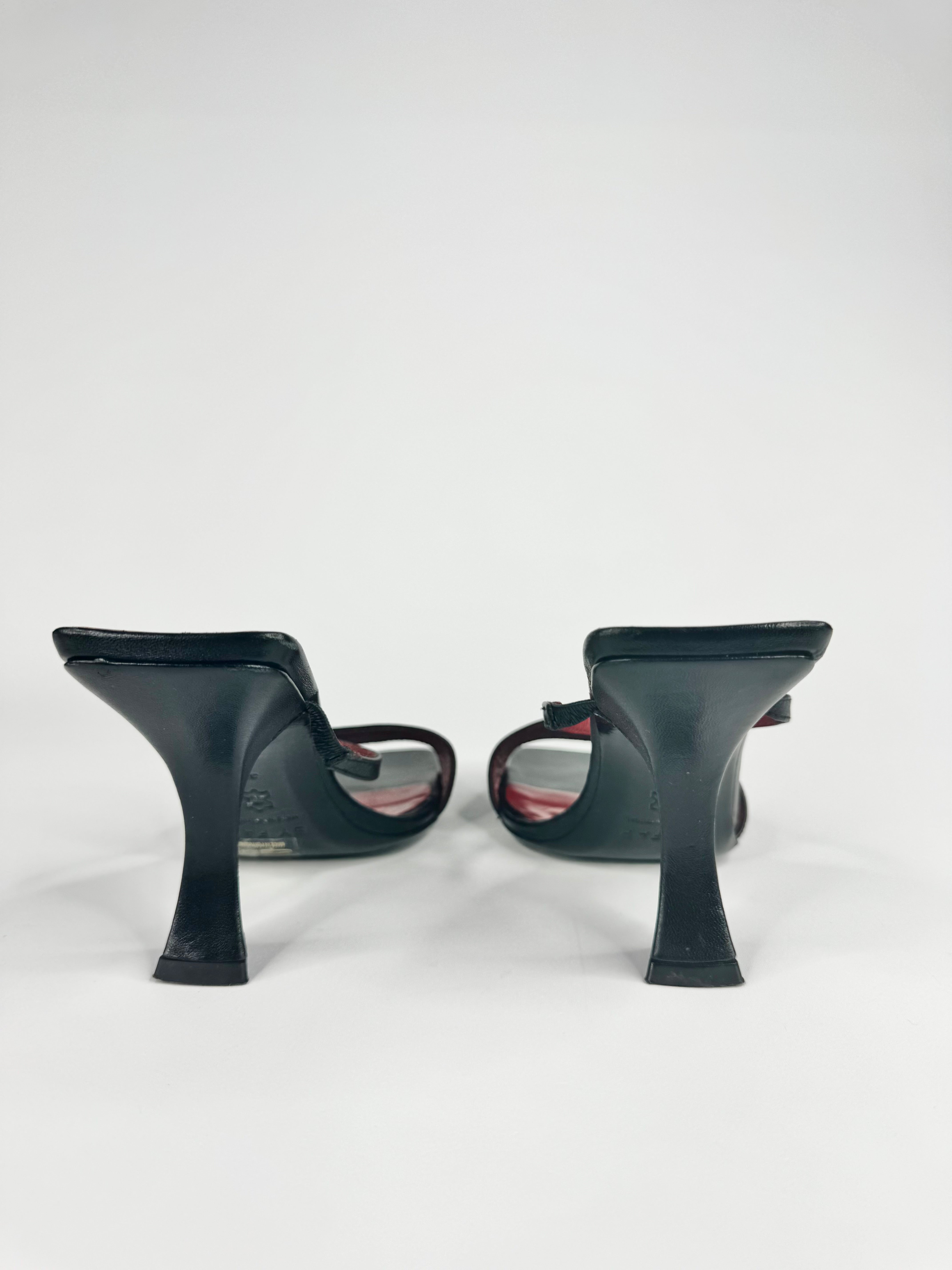 By Far Black Minimalist Leather Heeled Sandals - EU36