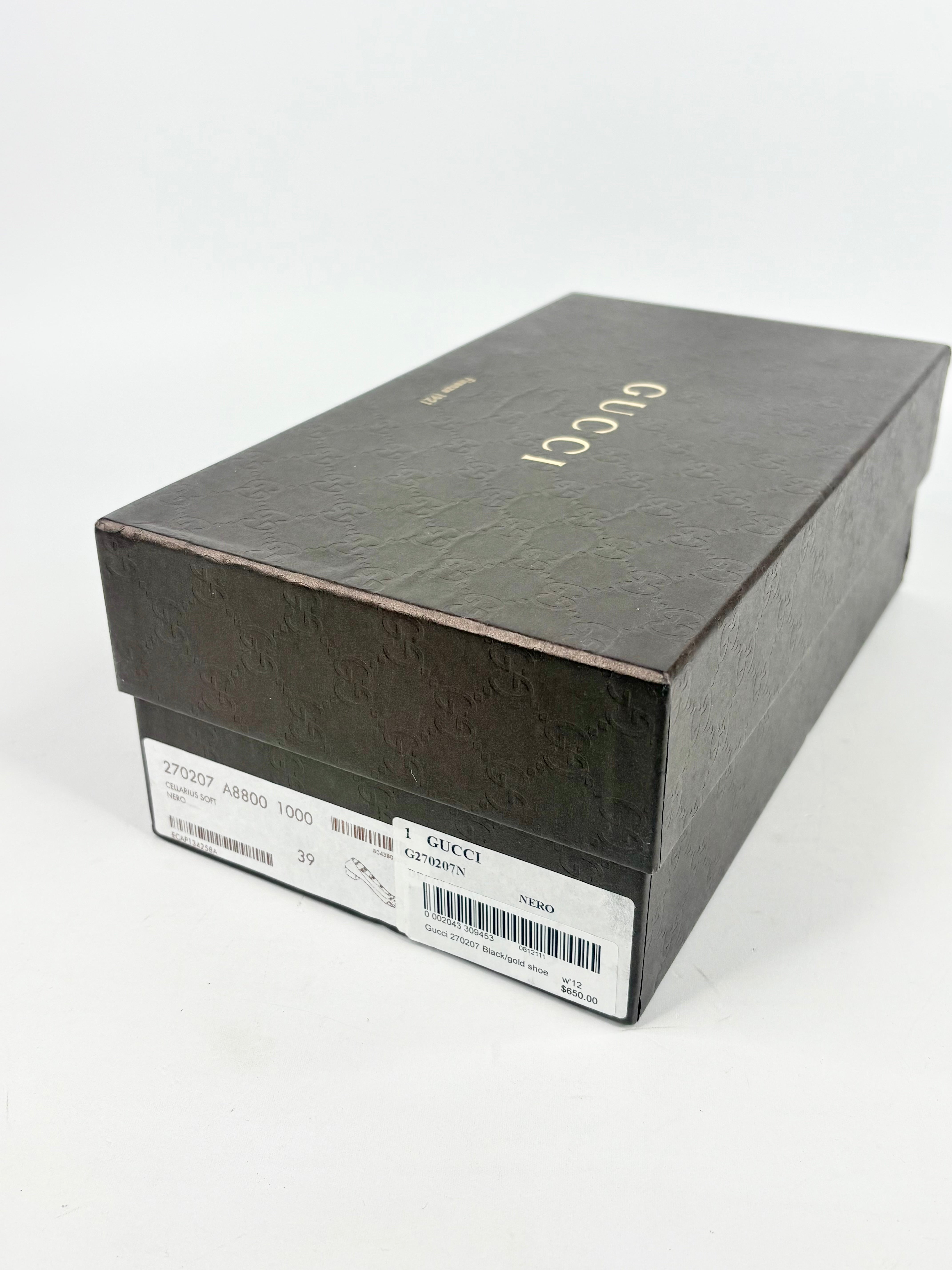 Gucci Black Pebbled Leather 'Cellarius' Flats - EU39