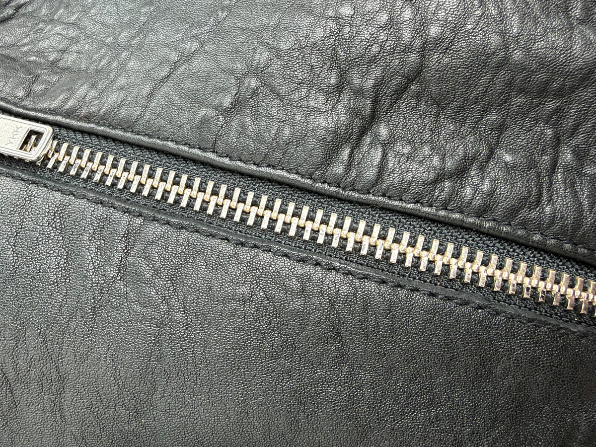 Second Female Black Grained Leather Biker Jacket - AU6