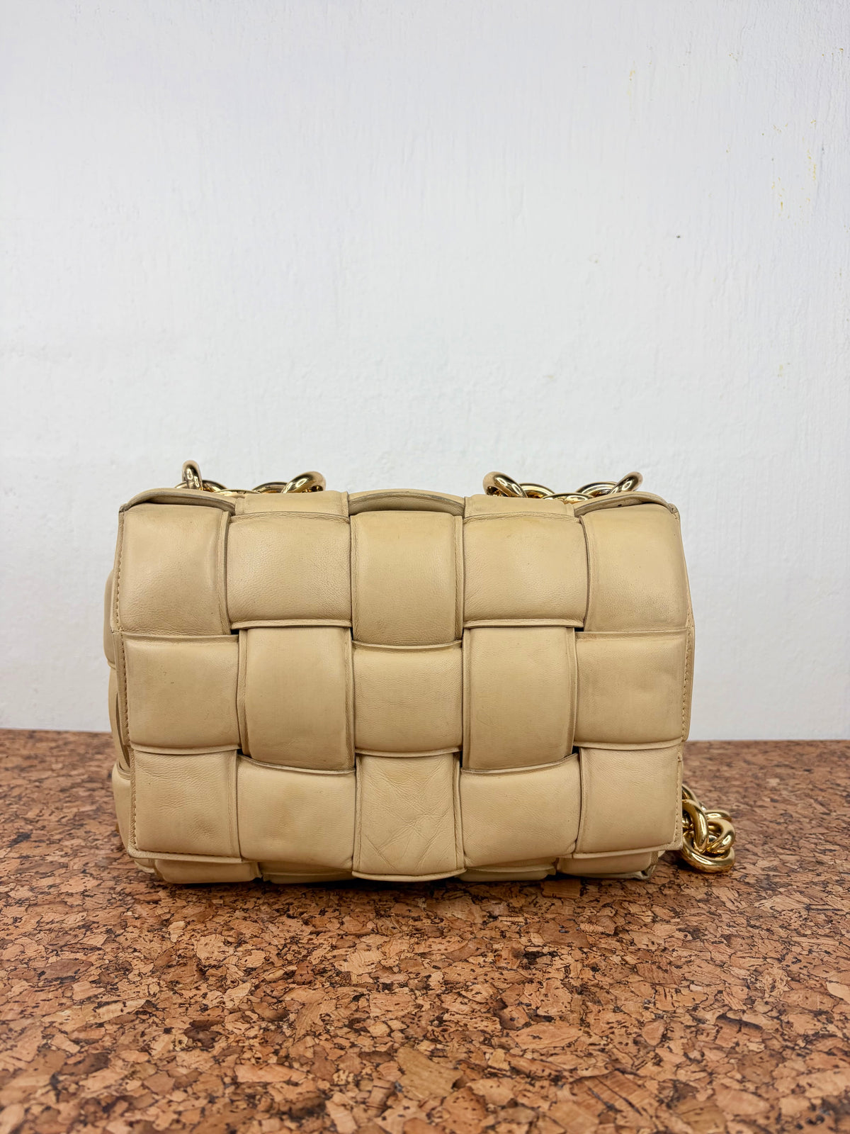 Bottega Veneta Chain Cassette Bag in Porridge & Gold