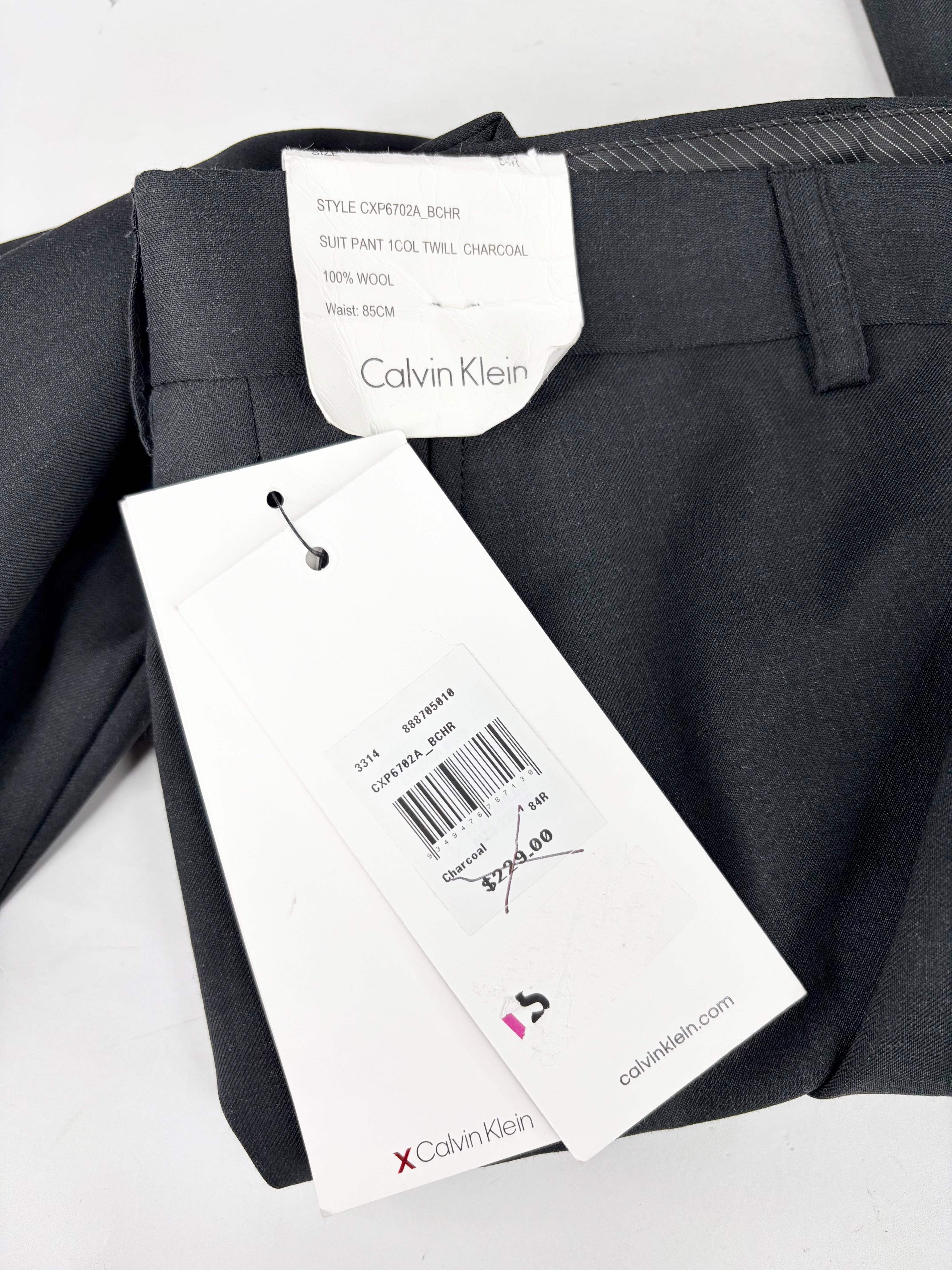 Calvin Klein Charcoal Grey Super 100 Italian Wool Slacks NWT - 84R