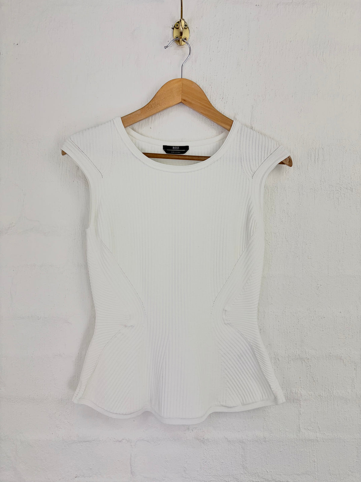 Boss by Hugo Boss White Rib Knit Fitted Top - AU8