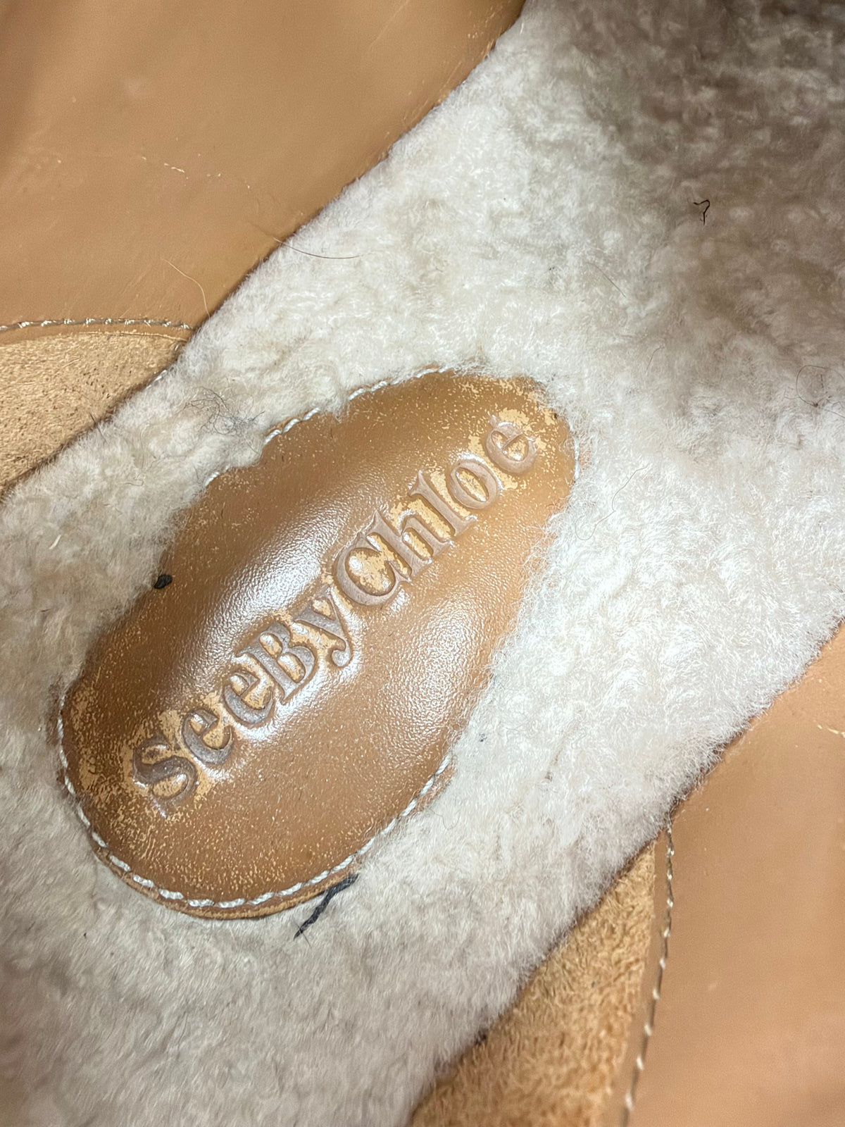 See by Chloé Ecru Shearling Trim Leather Lace Up Sneakers - EU40