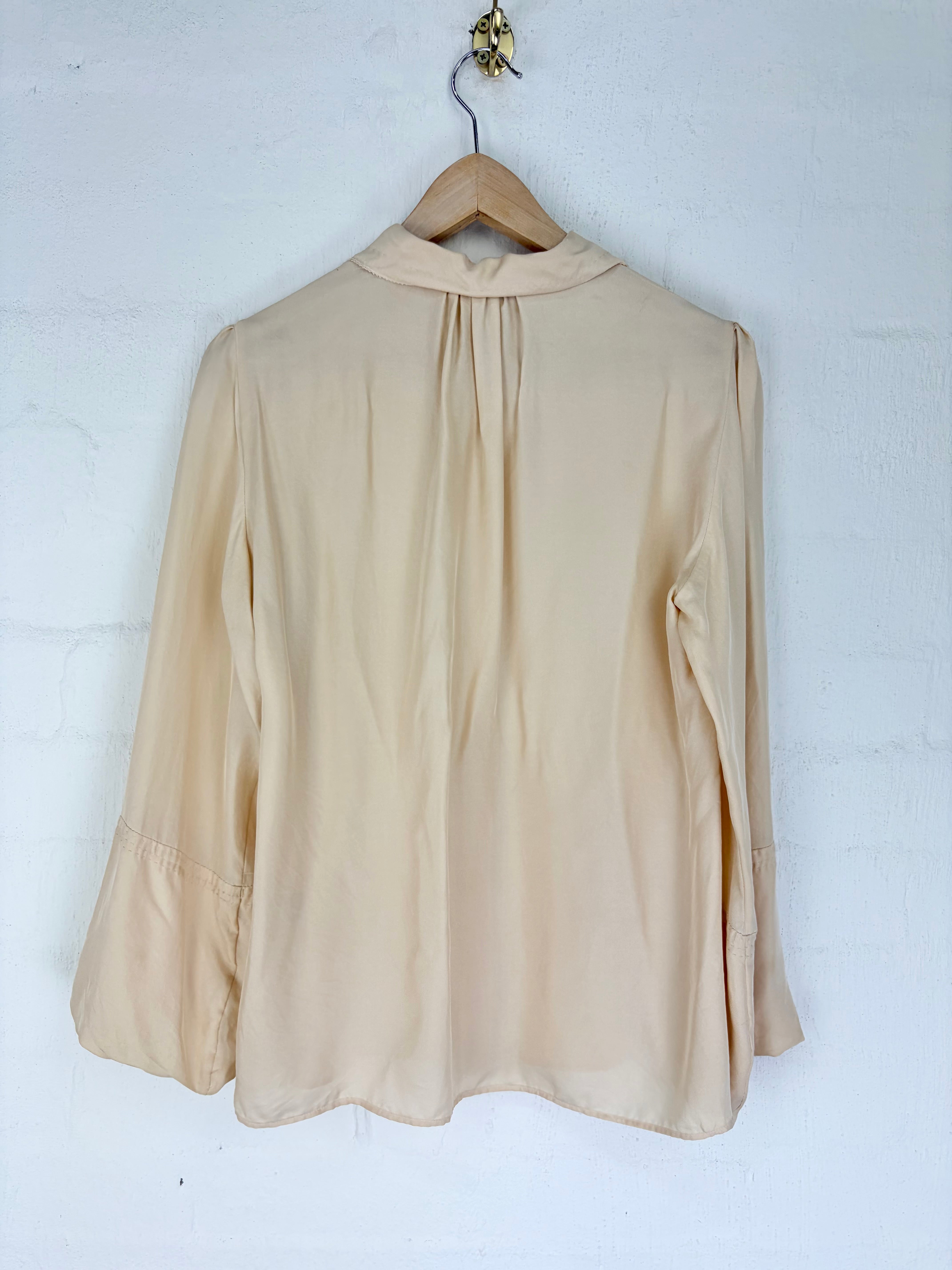 Bottega Veneta Cream Silk Raw Trim Blouse - AU12/14