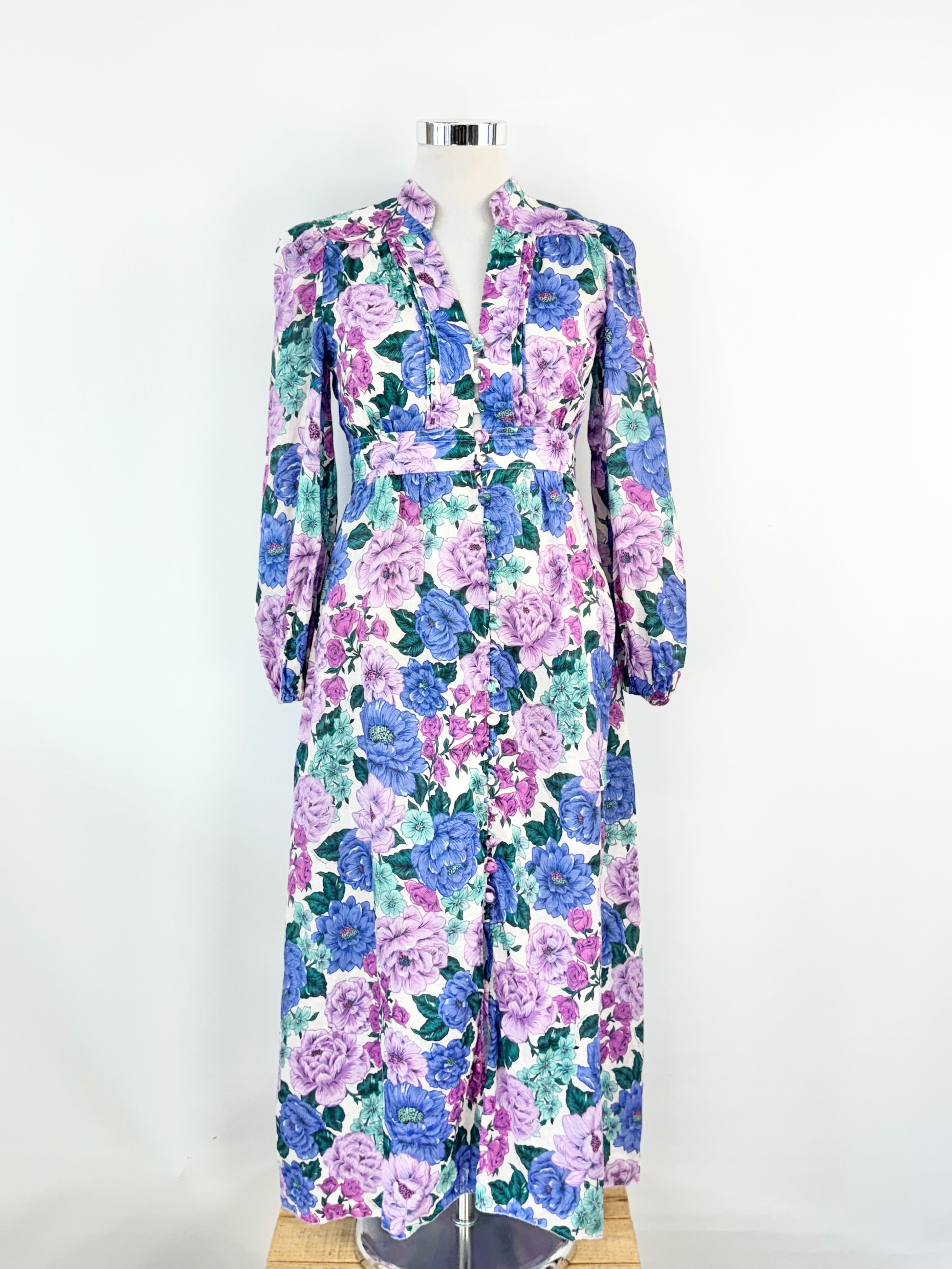 Zimmermann Purple & Blue Peony Pattern Linen Dress - AU12