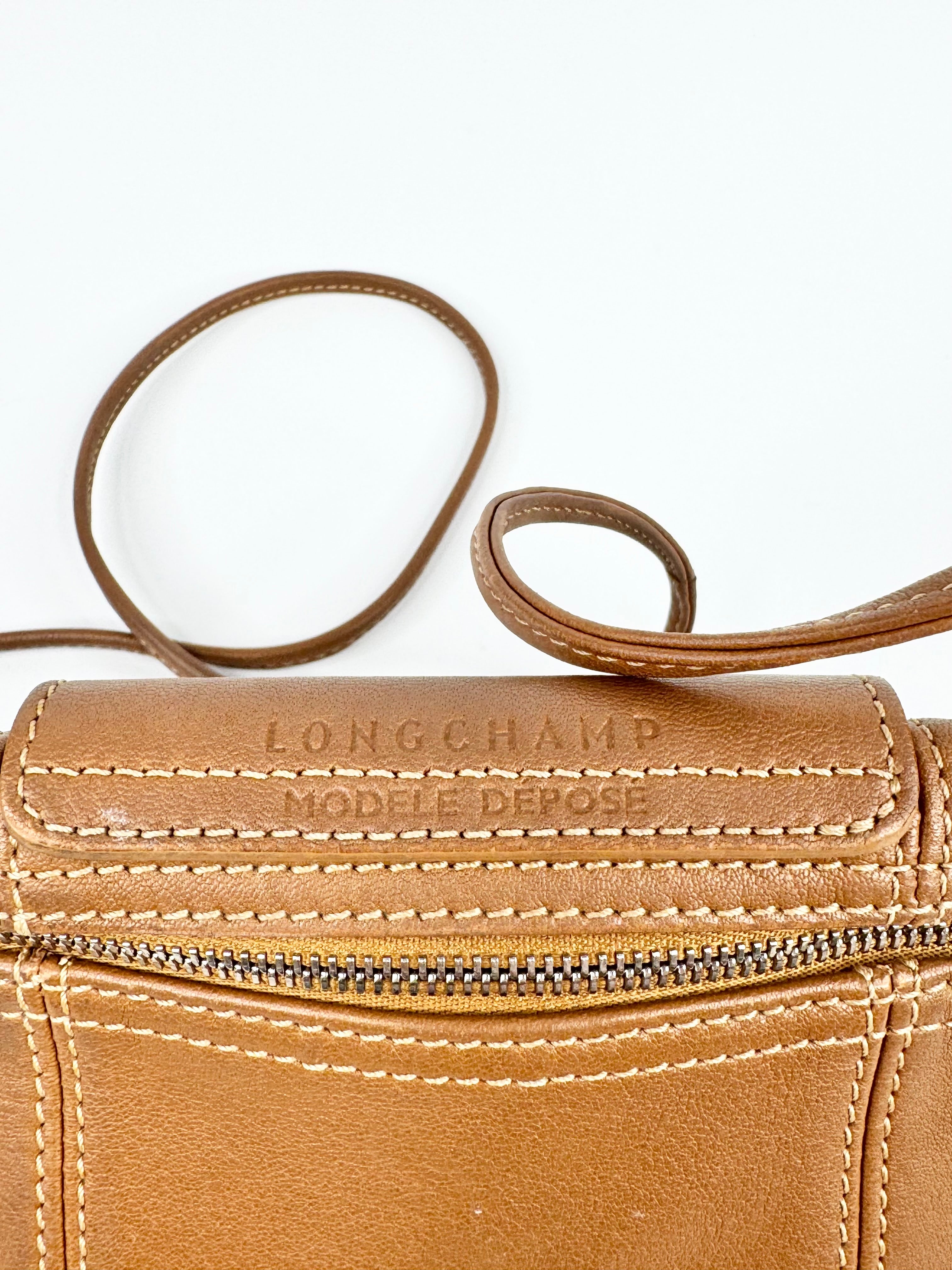 Longchamp Le Cuir Mini Tan Leather Cross Body Bag