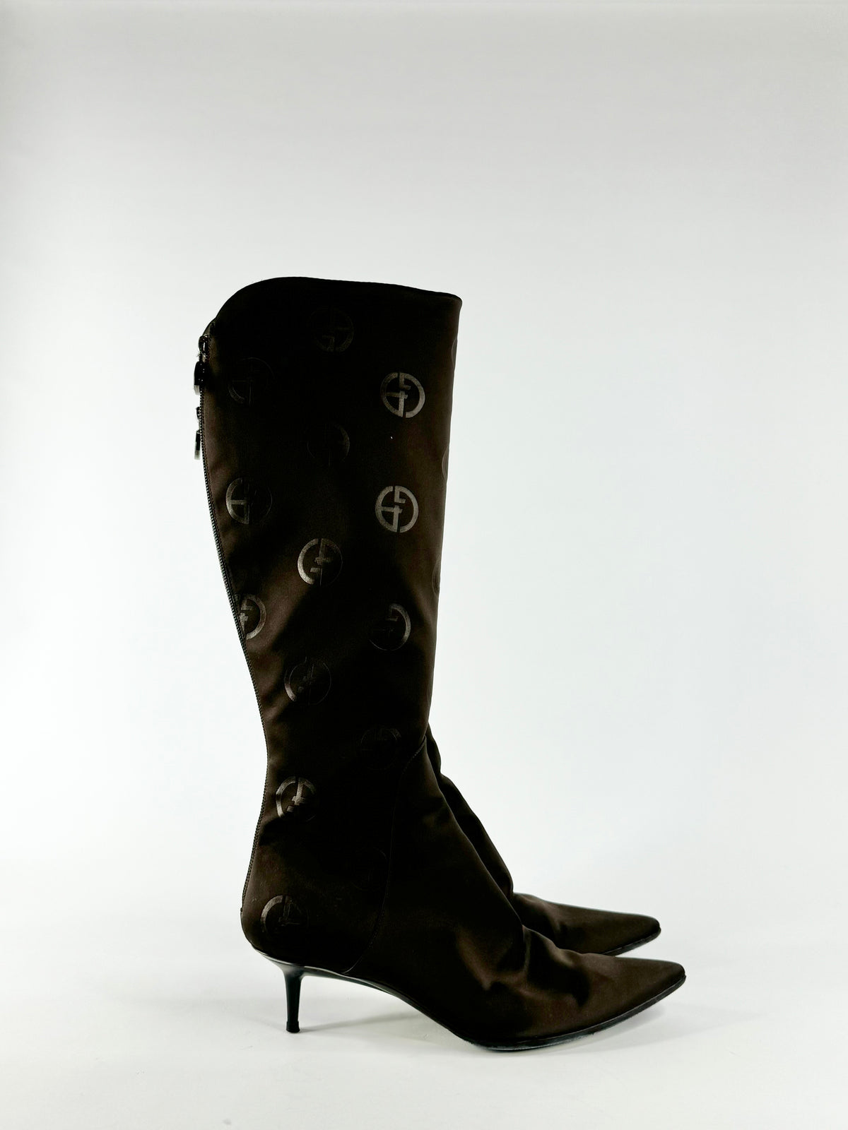 Vintage Giorgio Armani Brown Sateen Knee High Boots - EU40.5