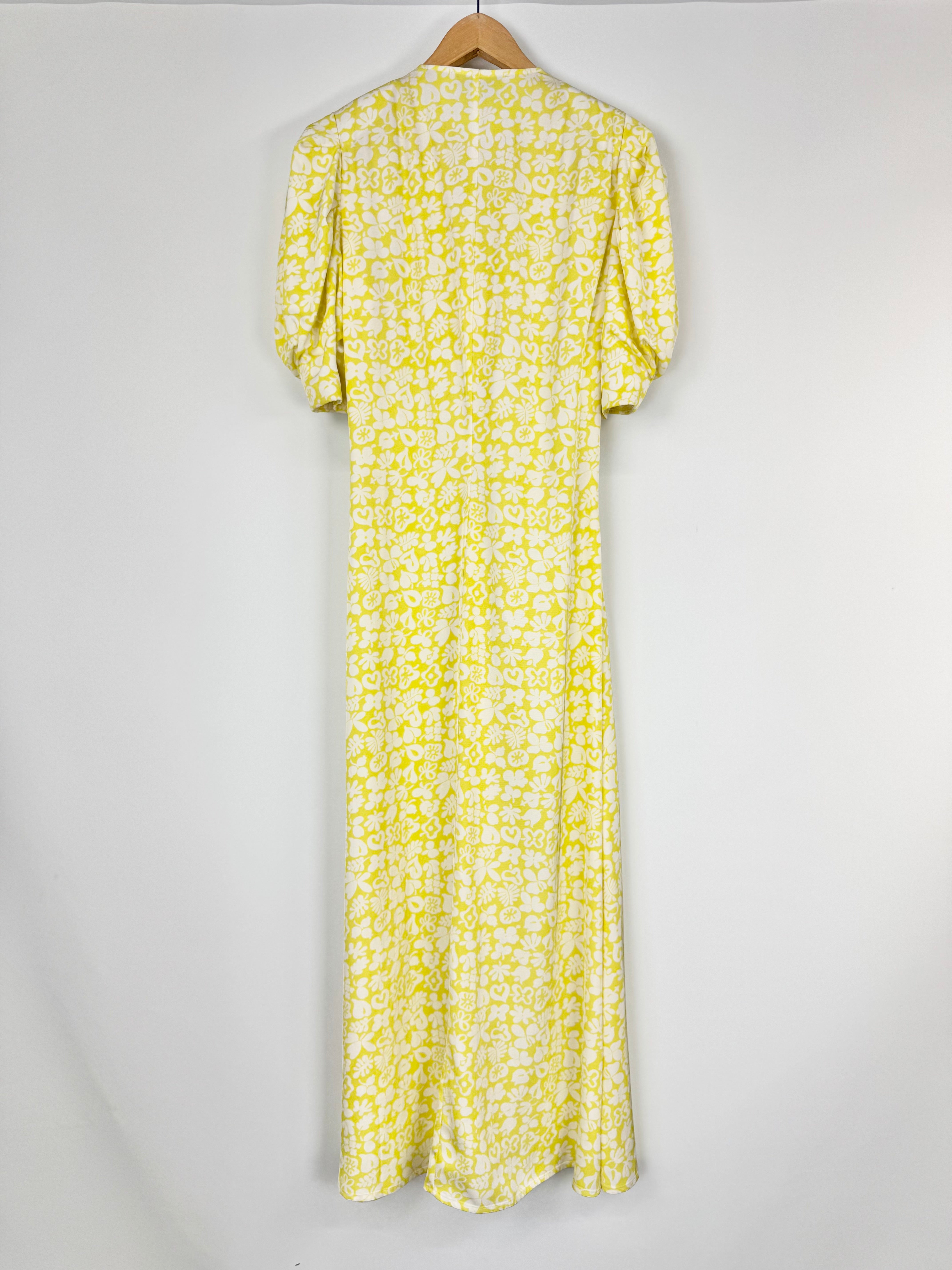 Rohe Yellow Floral Printed Puff Sleeve V-Neck Midi Dress - AU10
