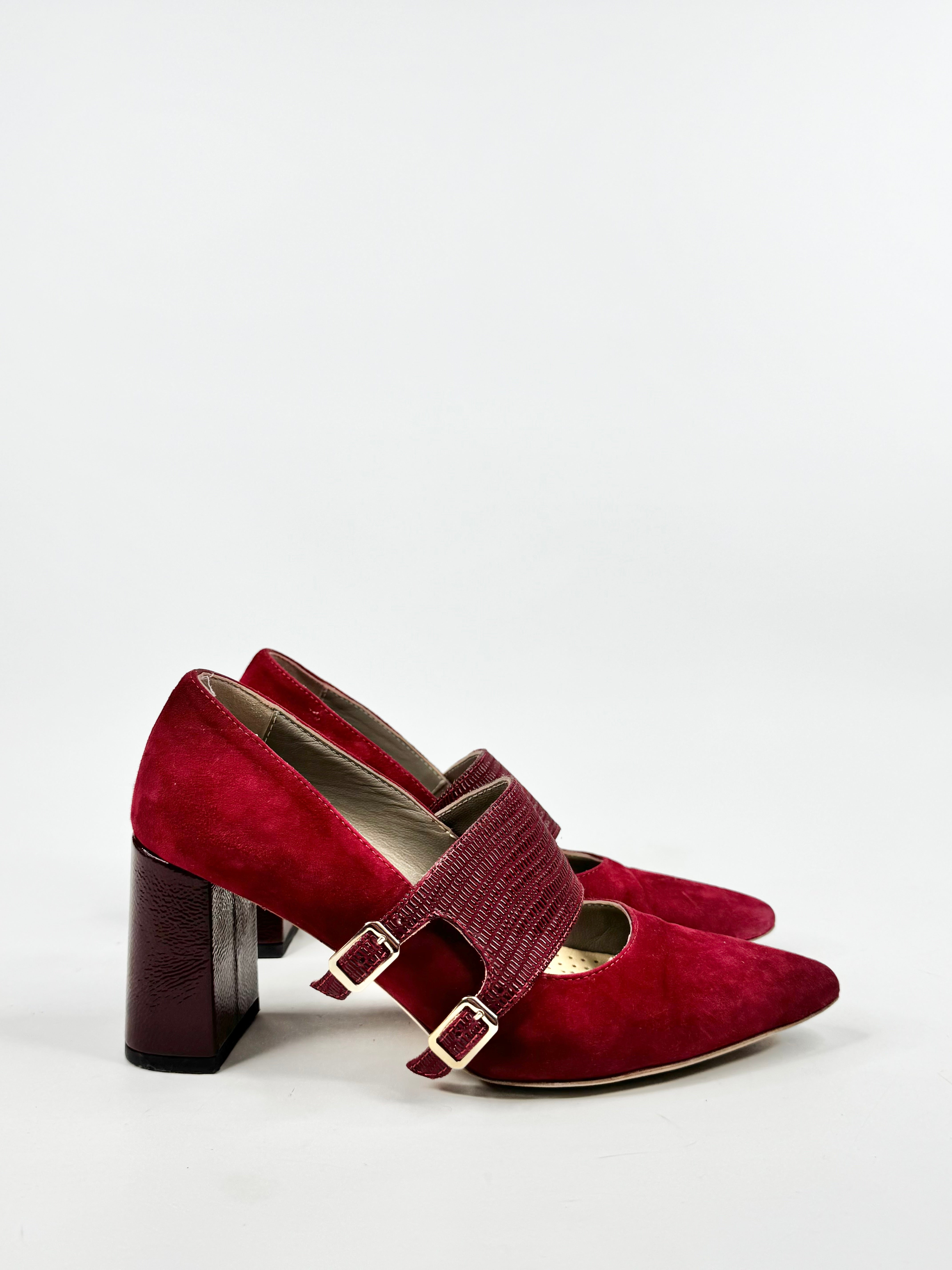 Habbot Cherry Red Suede Mary Janes - EU37