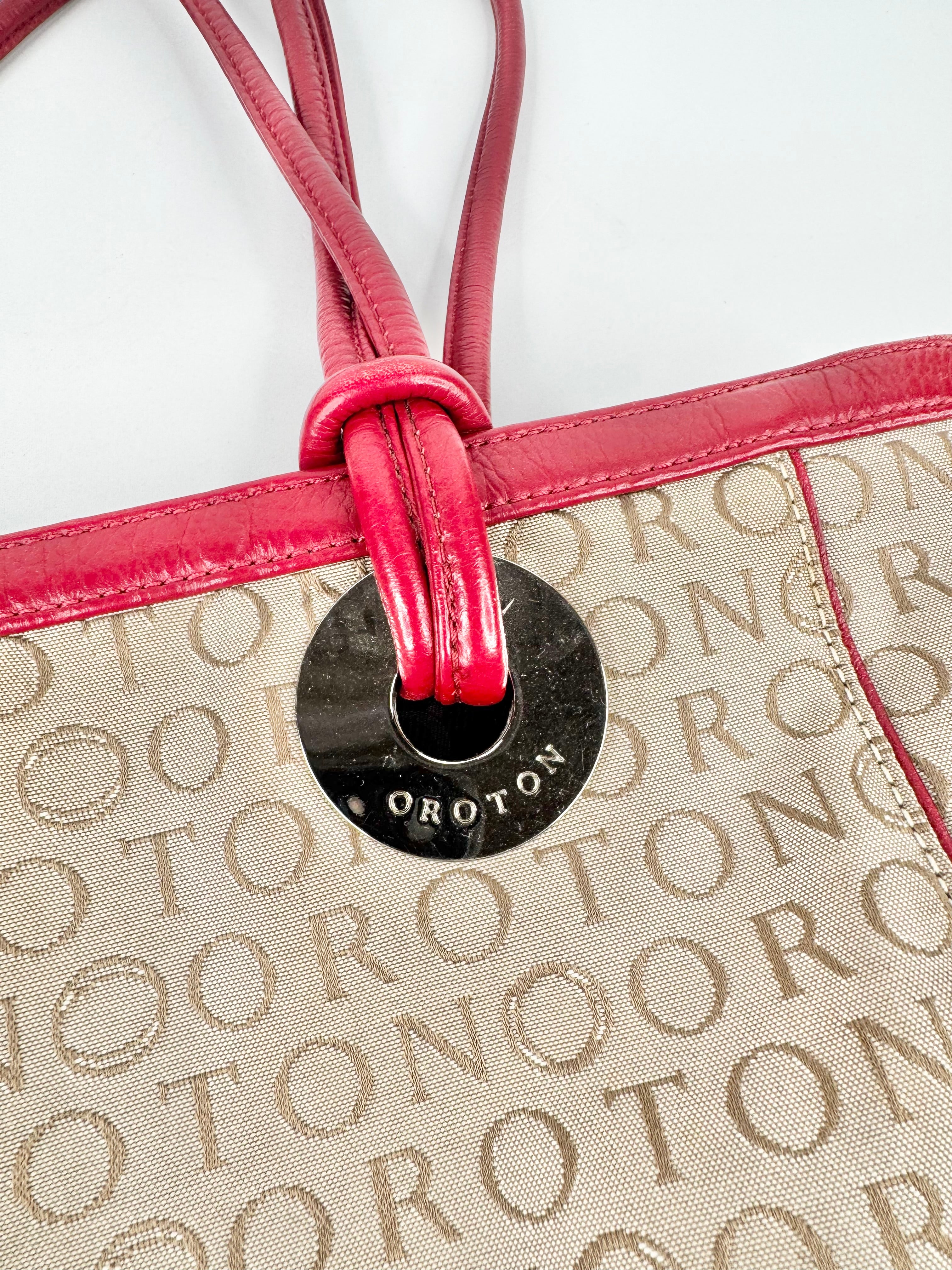 Oroton Beige Monogram Tote Bag