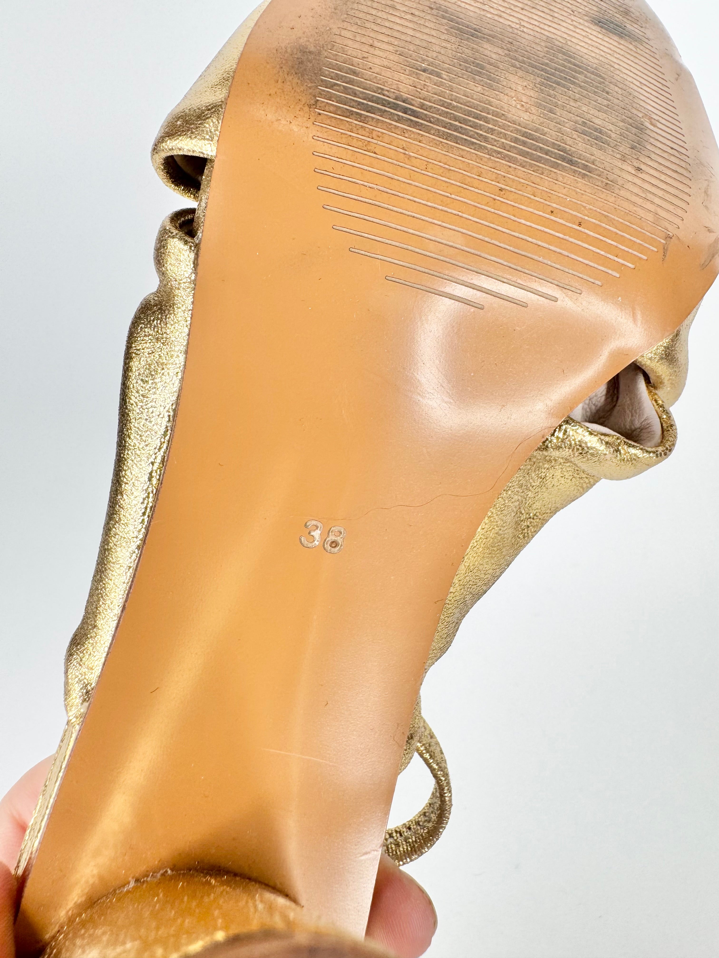 Gorman Metallic Gold Leather Knotted Bloc Heels - EU38