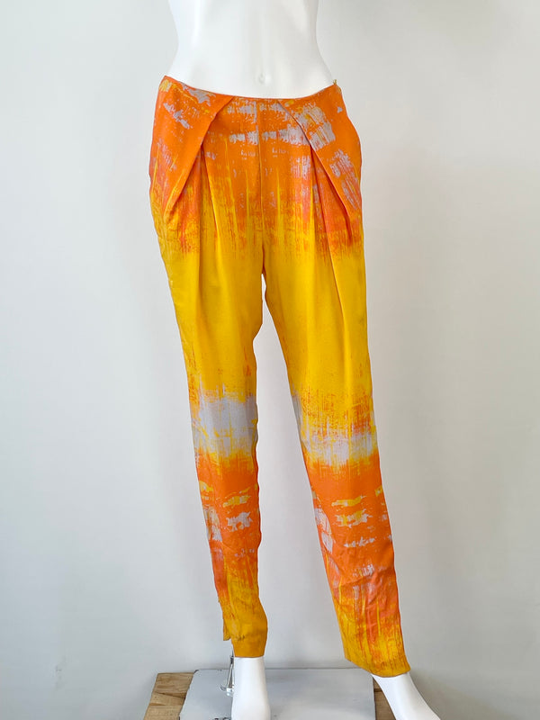 Willow Orange Abstract Silk Tuck Pant - AU10